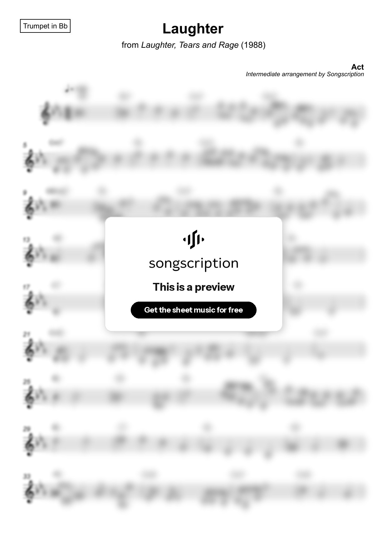 Intermediate Trumpet Sheet Music for "Laughter" by Act
