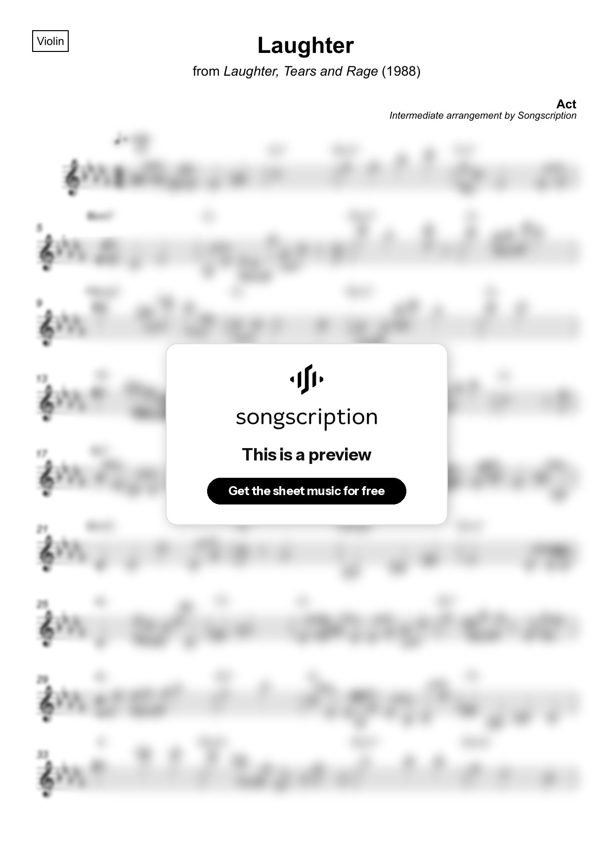 Intermediate Violin Sheet Music for "Laughter" by Act