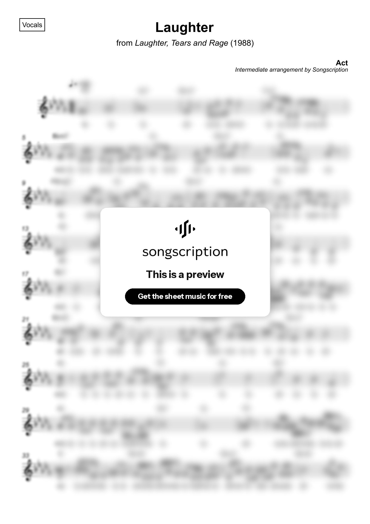 Intermediate Vocals Sheet Music for "Laughter" by Act