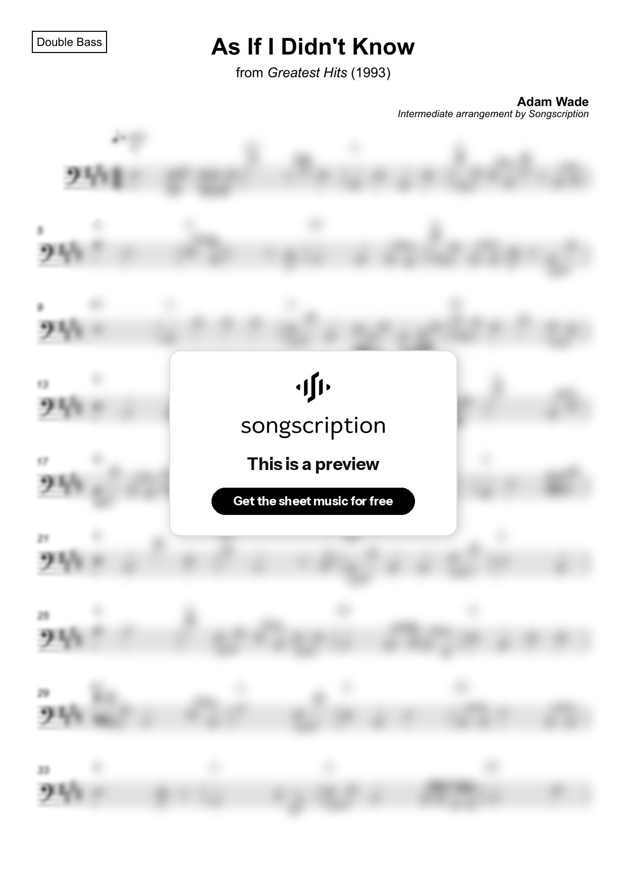 Intermediate Double Bass Sheet Music for "As If I Didn't Know" by Adam Wade