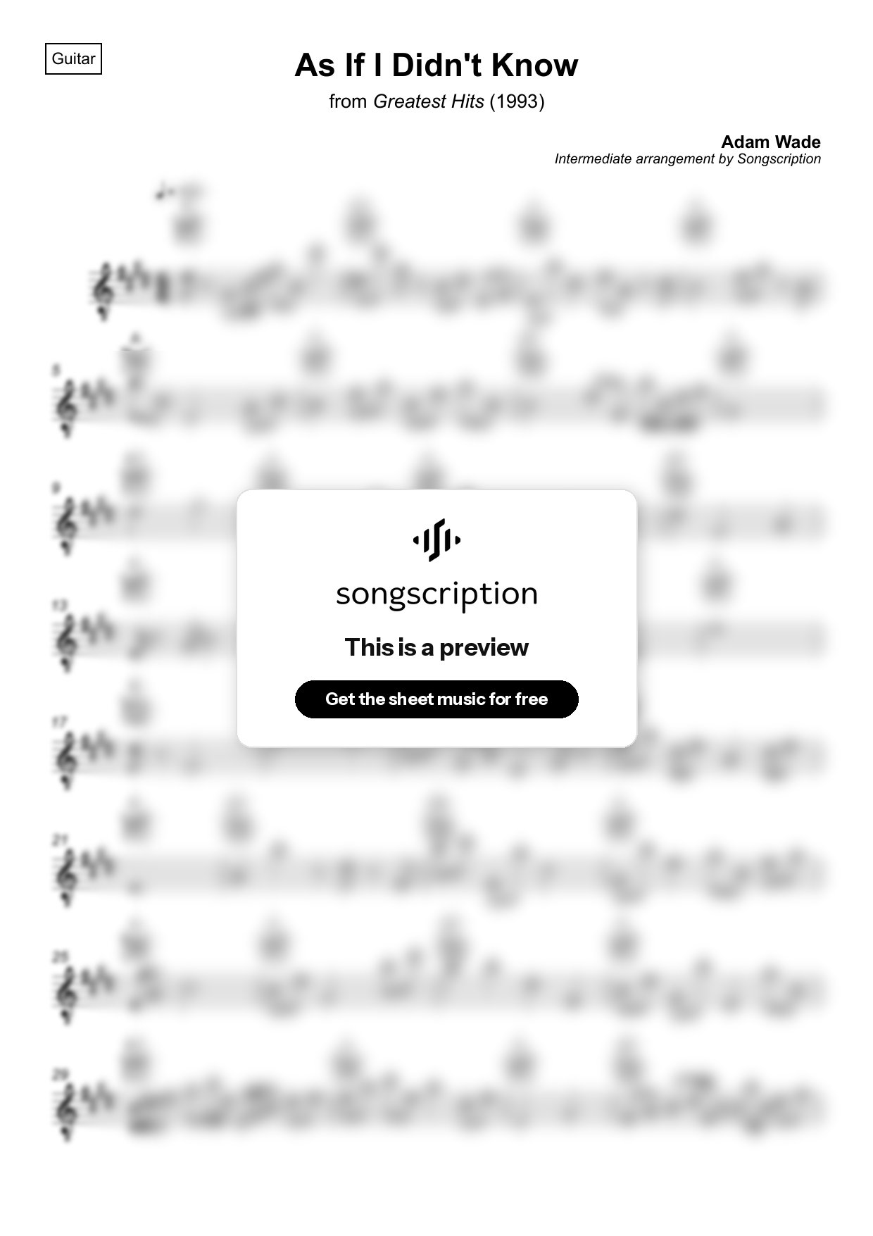 Intermediate Acoustic Guitar Sheet Music for "As If I Didn't Know" by Adam Wade