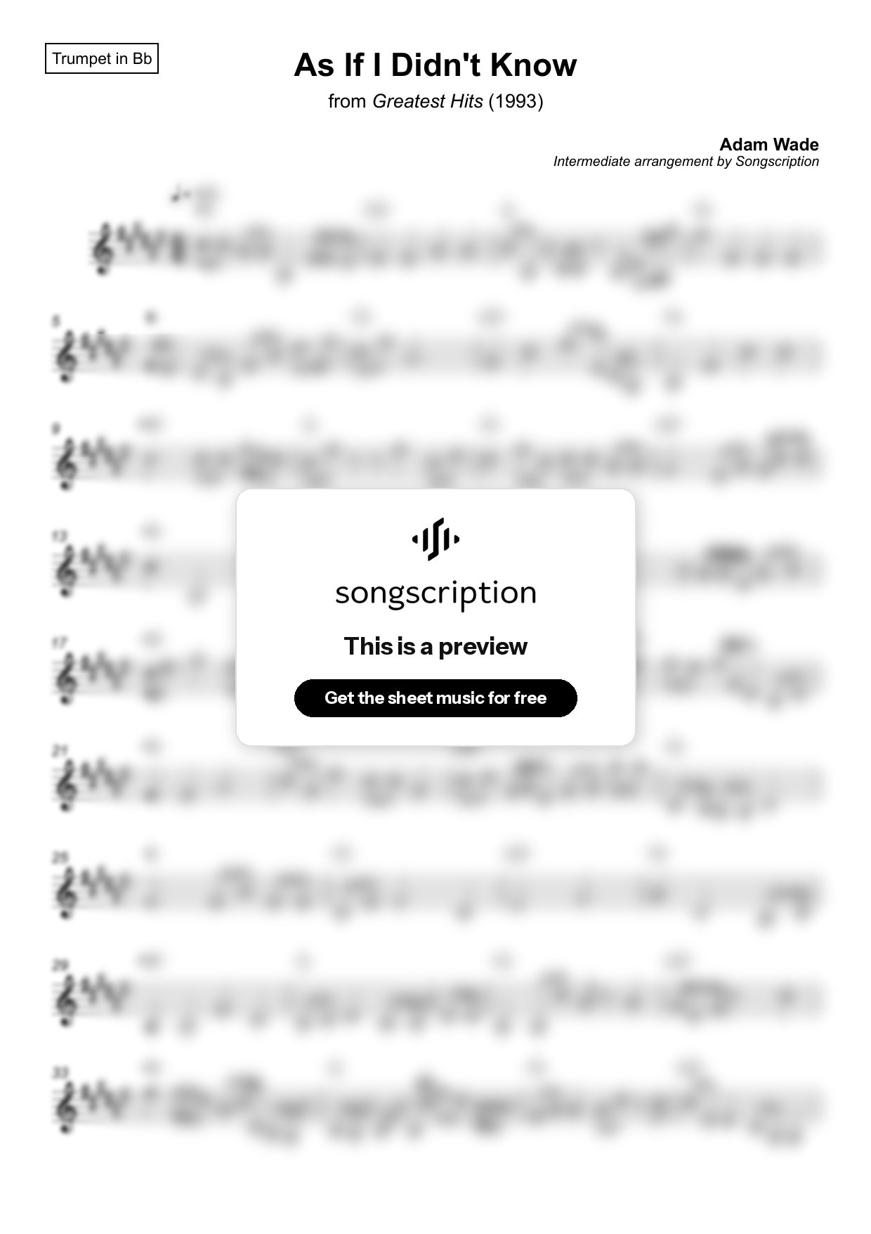 Intermediate Trumpet Sheet Music for "As If I Didn't Know" by Adam Wade