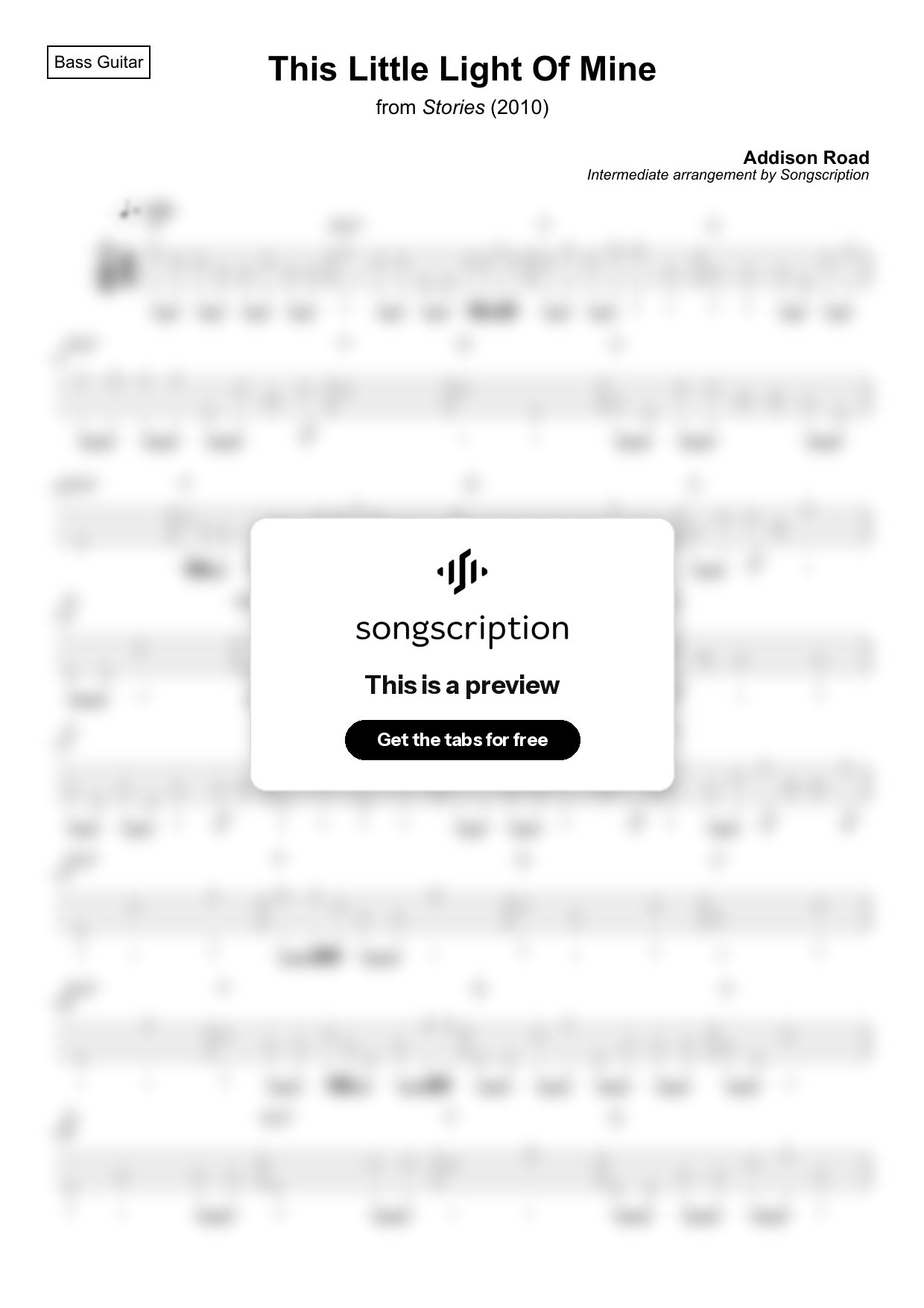 Intermediate Bass Guitar Tabs for "This Little Light Of Mine" by Addison Road