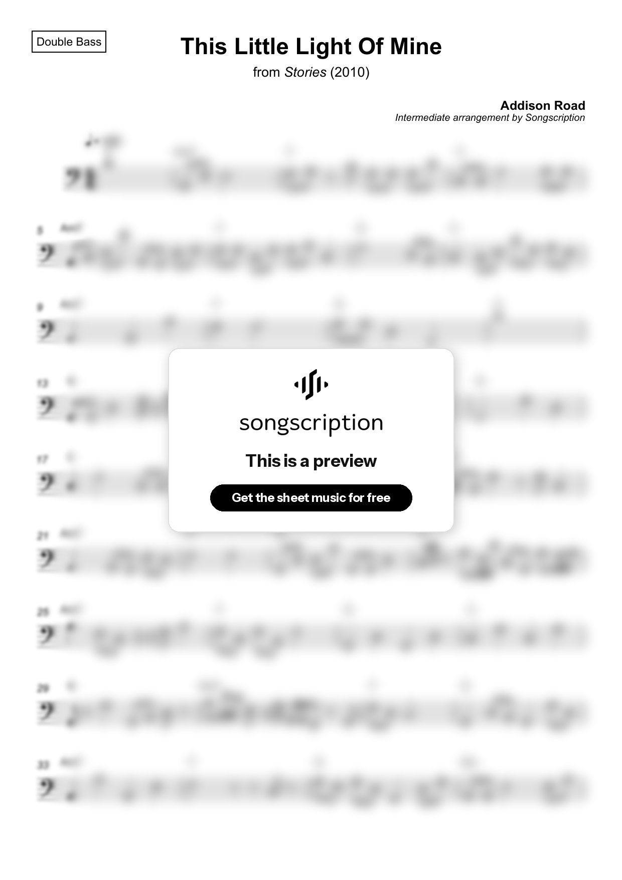 Intermediate Double Bass Sheet Music for "This Little Light Of Mine" by Addison Road