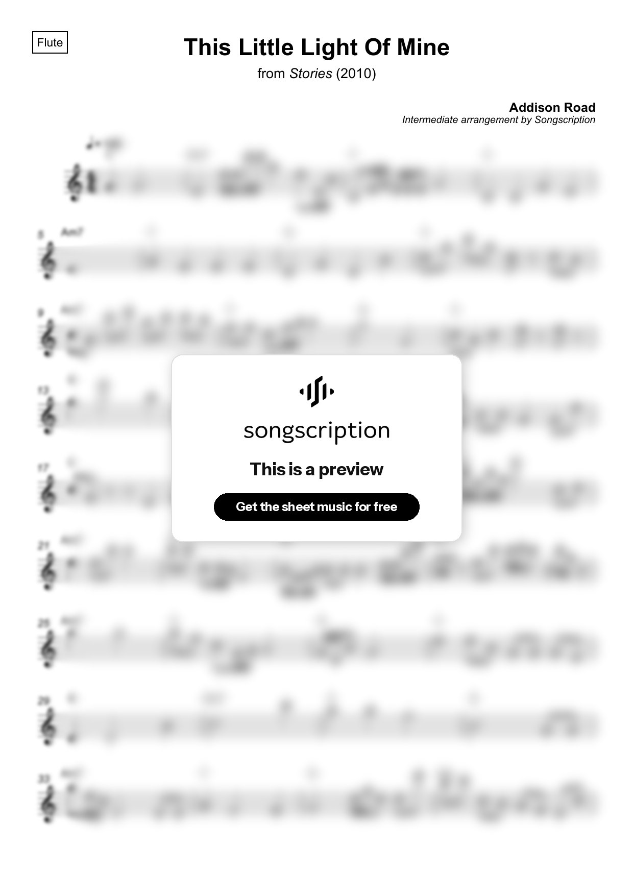 Intermediate Flute Sheet Music for "This Little Light Of Mine" by Addison Road