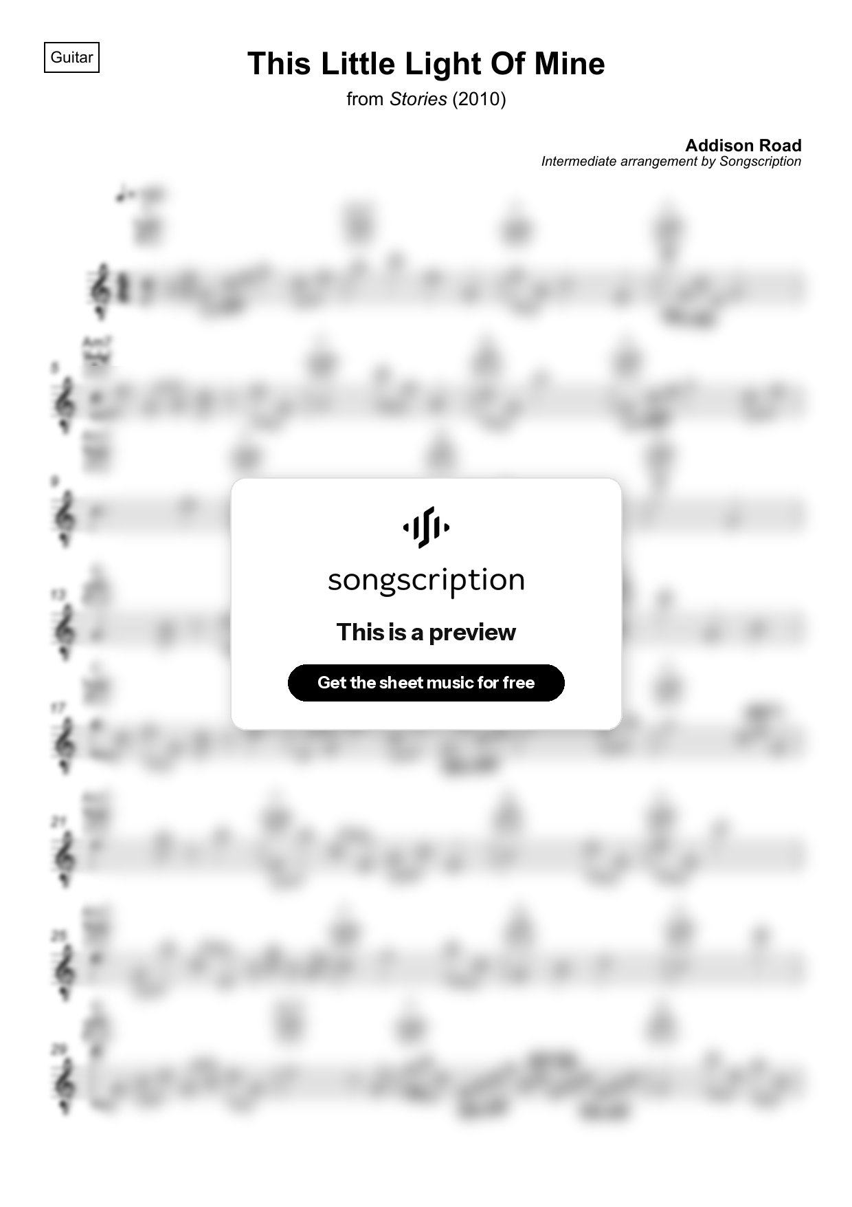 Intermediate Acoustic Guitar Sheet Music for "This Little Light Of Mine" by Addison Road