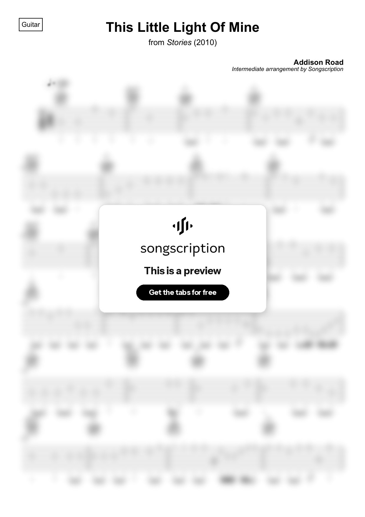 Intermediate Acoustic Guitar Tabs for "This Little Light Of Mine" by Addison Road