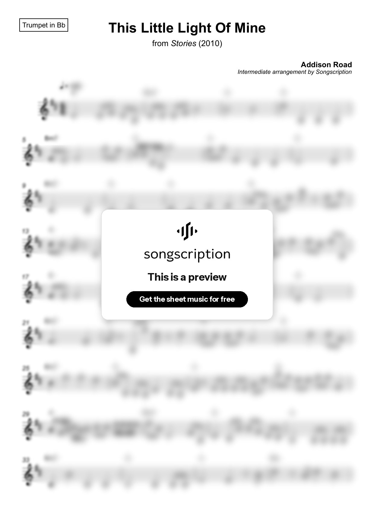 Intermediate Trumpet Sheet Music for "This Little Light Of Mine" by Addison Road