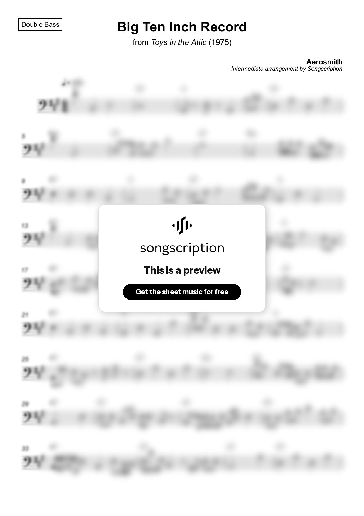 Intermediate Double Bass Sheet Music for "Big Ten Inch Record" by Aerosmith