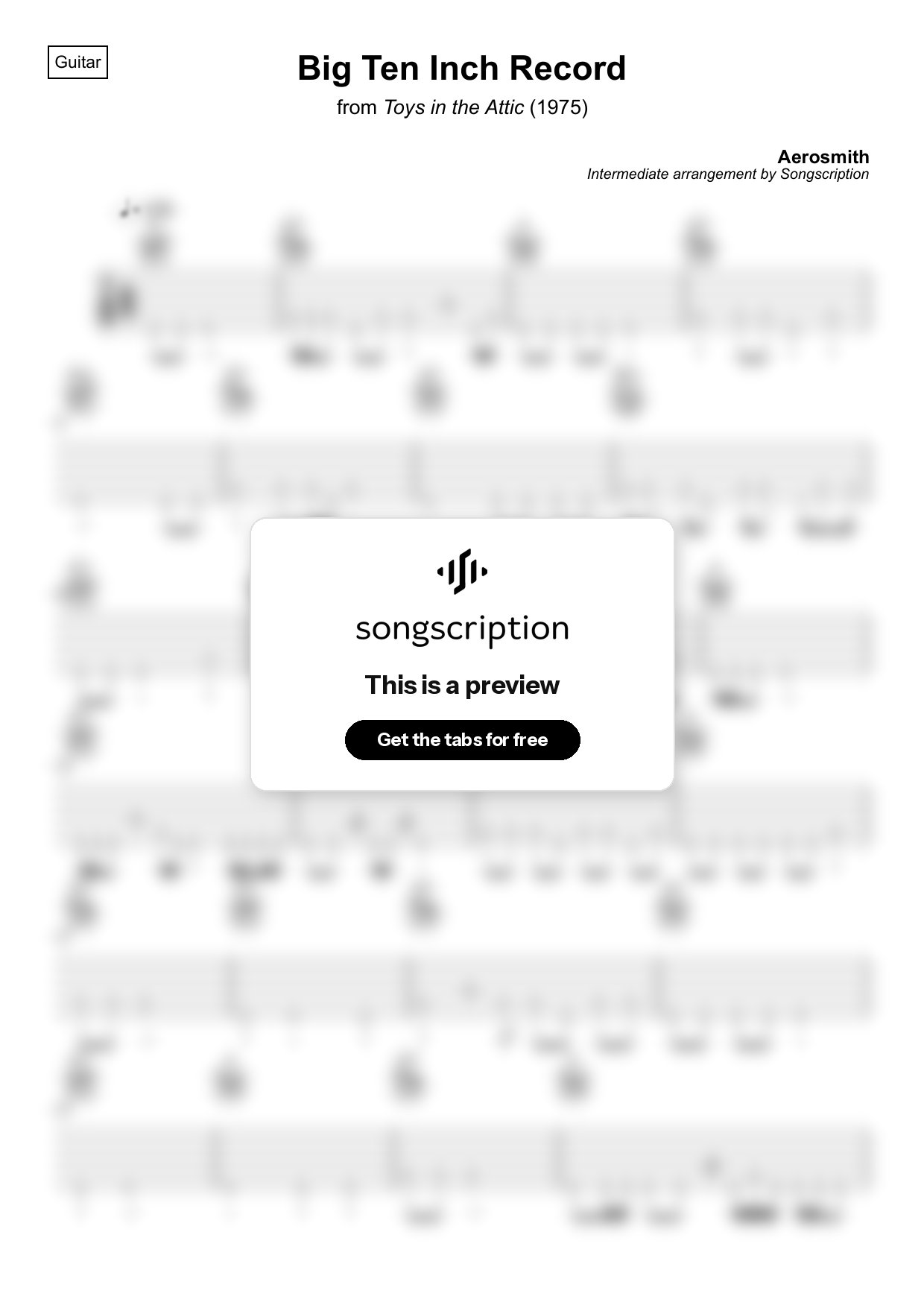 Intermediate Acoustic Guitar Tabs for "Big Ten Inch Record" by Aerosmith