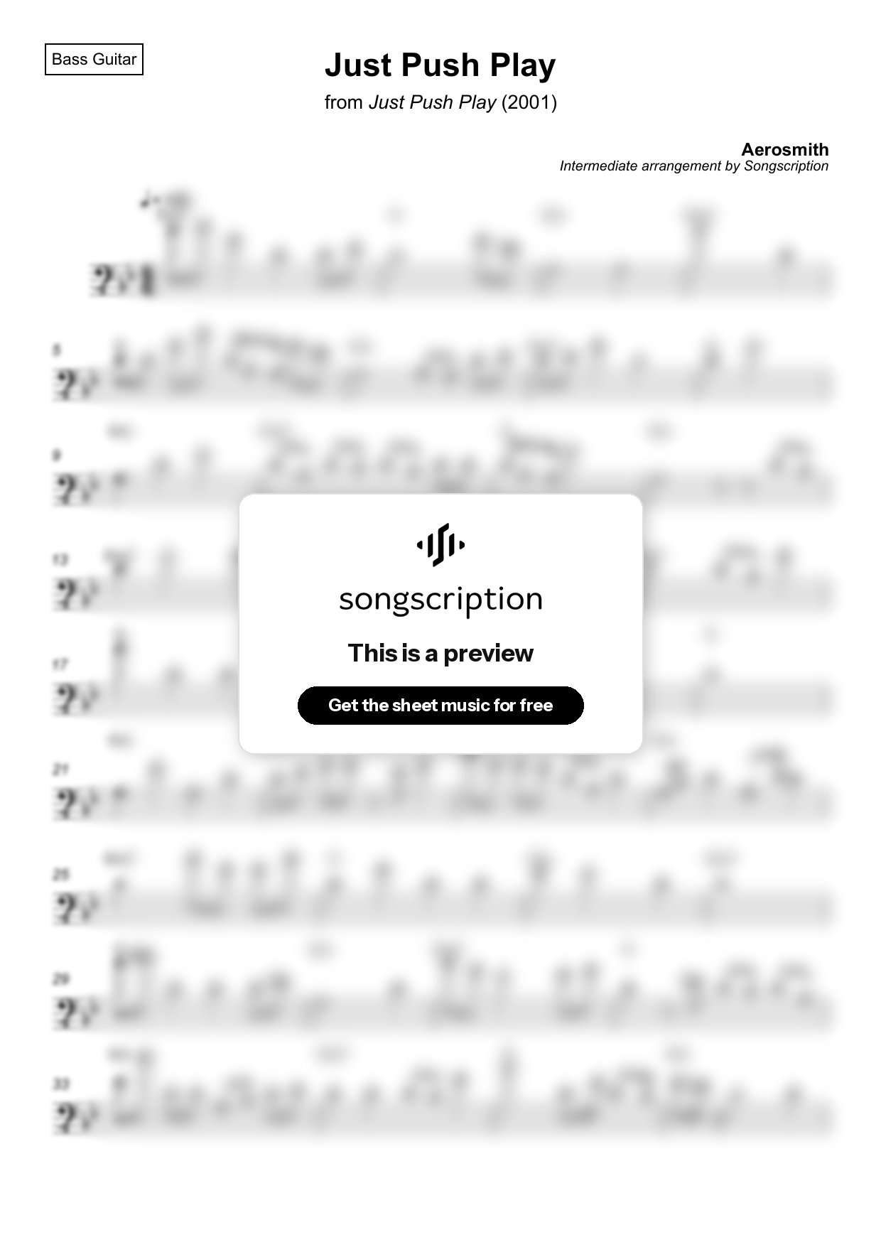 Intermediate Bass Guitar Sheet Music for "Just Push Play" by Aerosmith