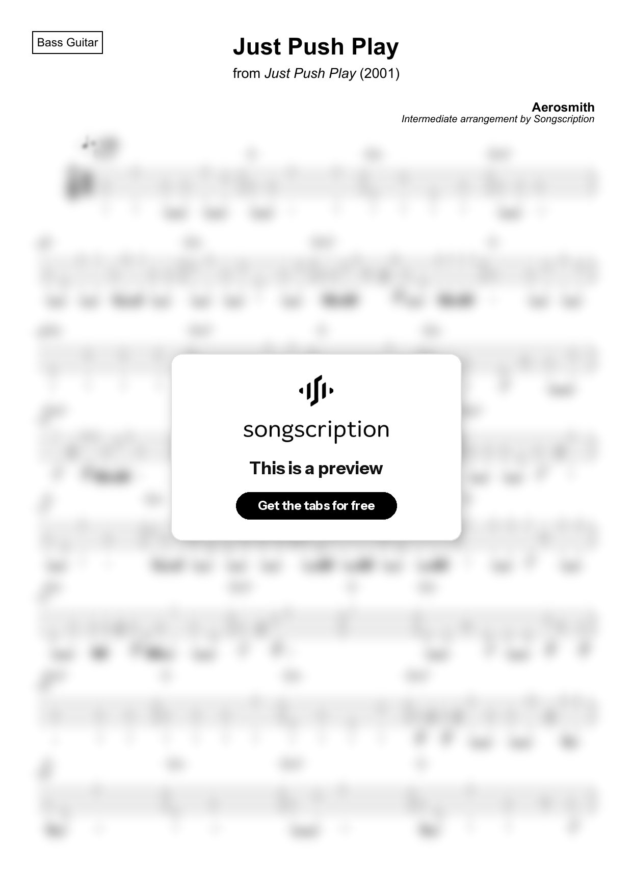 Intermediate Bass Guitar Tabs for "Just Push Play" by Aerosmith