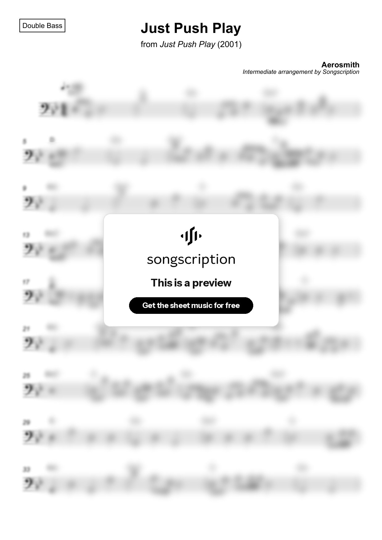 Intermediate Double Bass Sheet Music for "Just Push Play" by Aerosmith