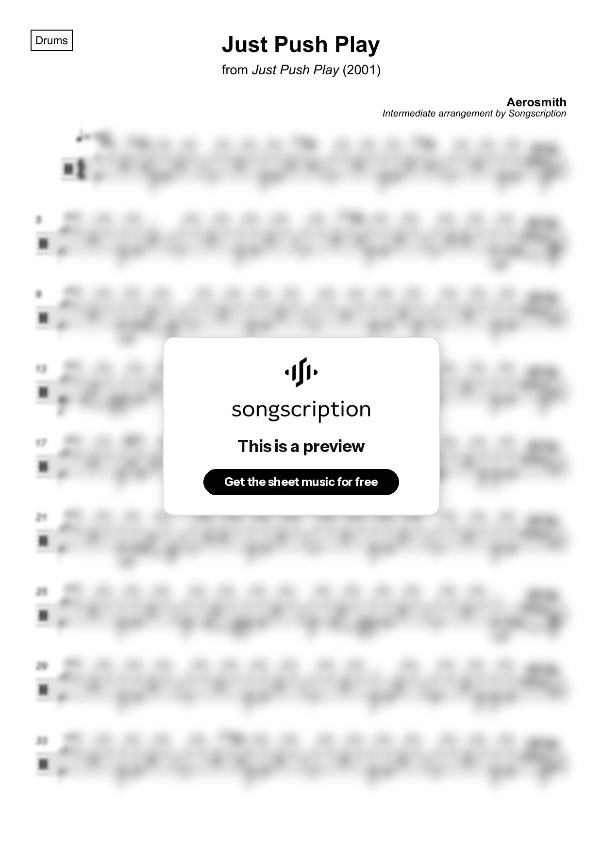 Intermediate Drums Sheet Music for "Just Push Play" by Aerosmith