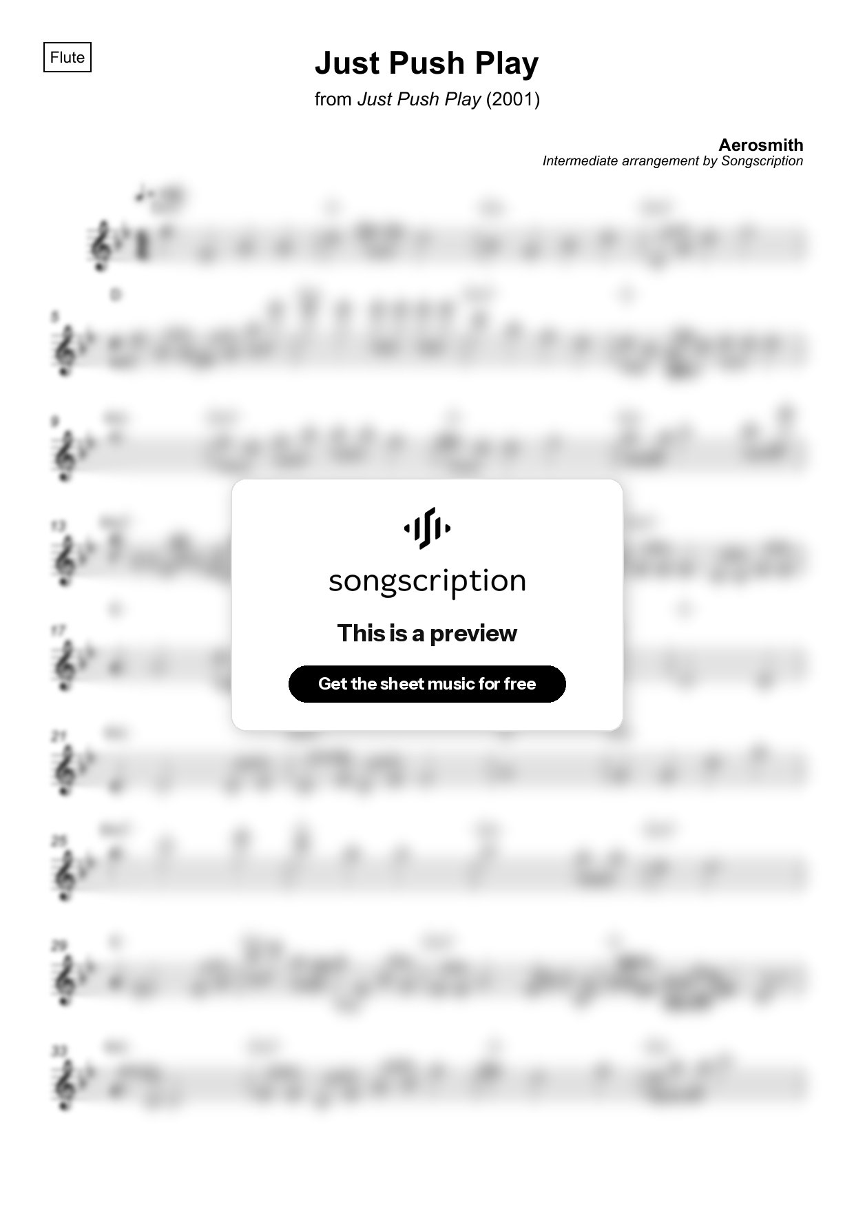 Intermediate Flute Sheet Music for "Just Push Play" by Aerosmith