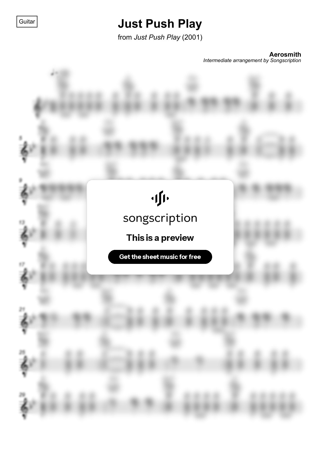 Intermediate Acoustic Guitar Sheet Music for "Just Push Play" by Aerosmith