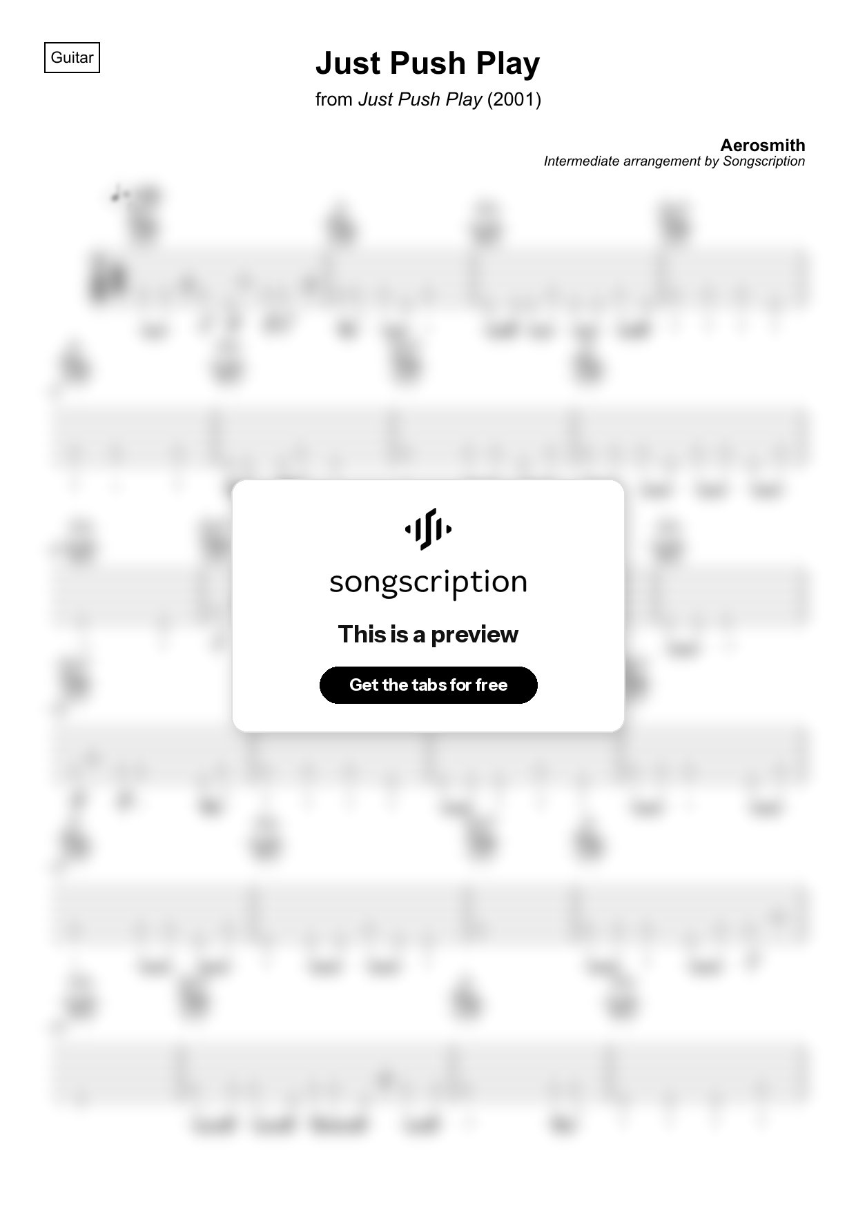 Intermediate Acoustic Guitar Tabs for "Just Push Play" by Aerosmith
