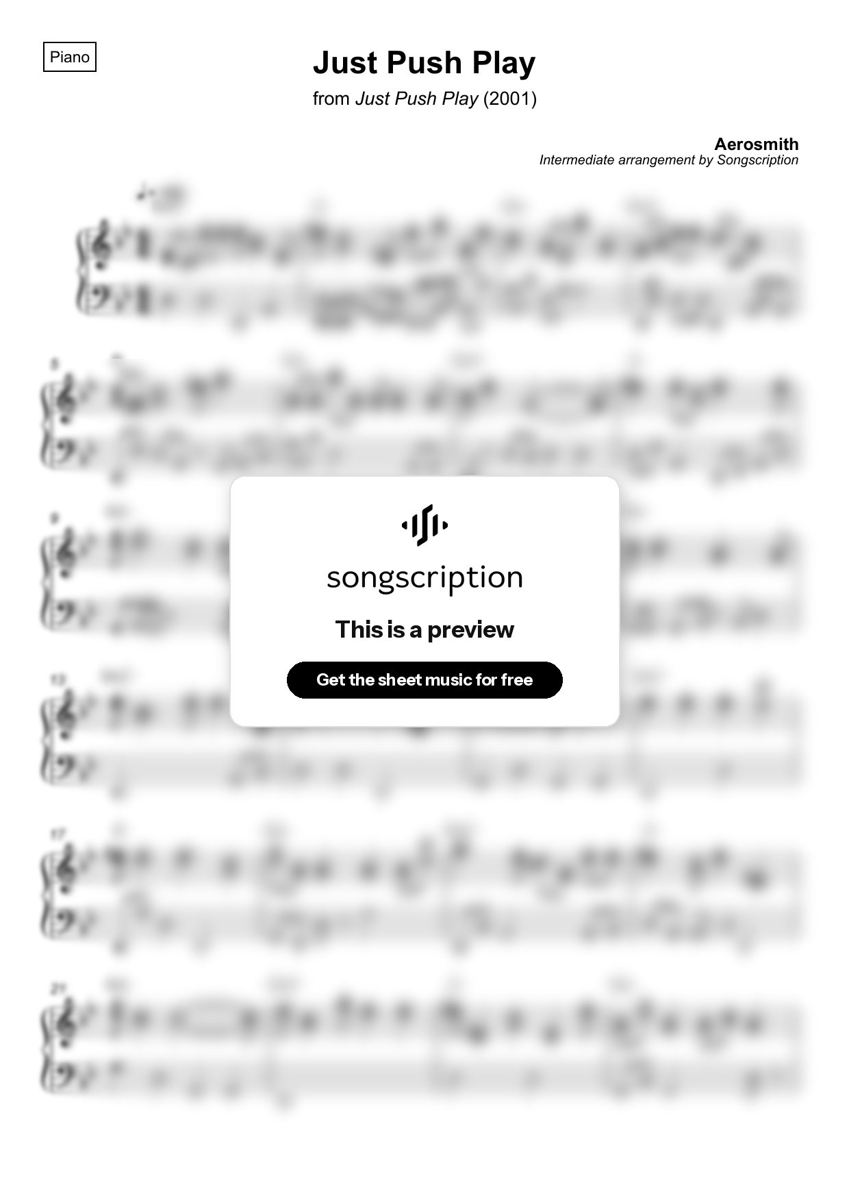 Intermediate Piano Sheet Music for "Just Push Play" by Aerosmith