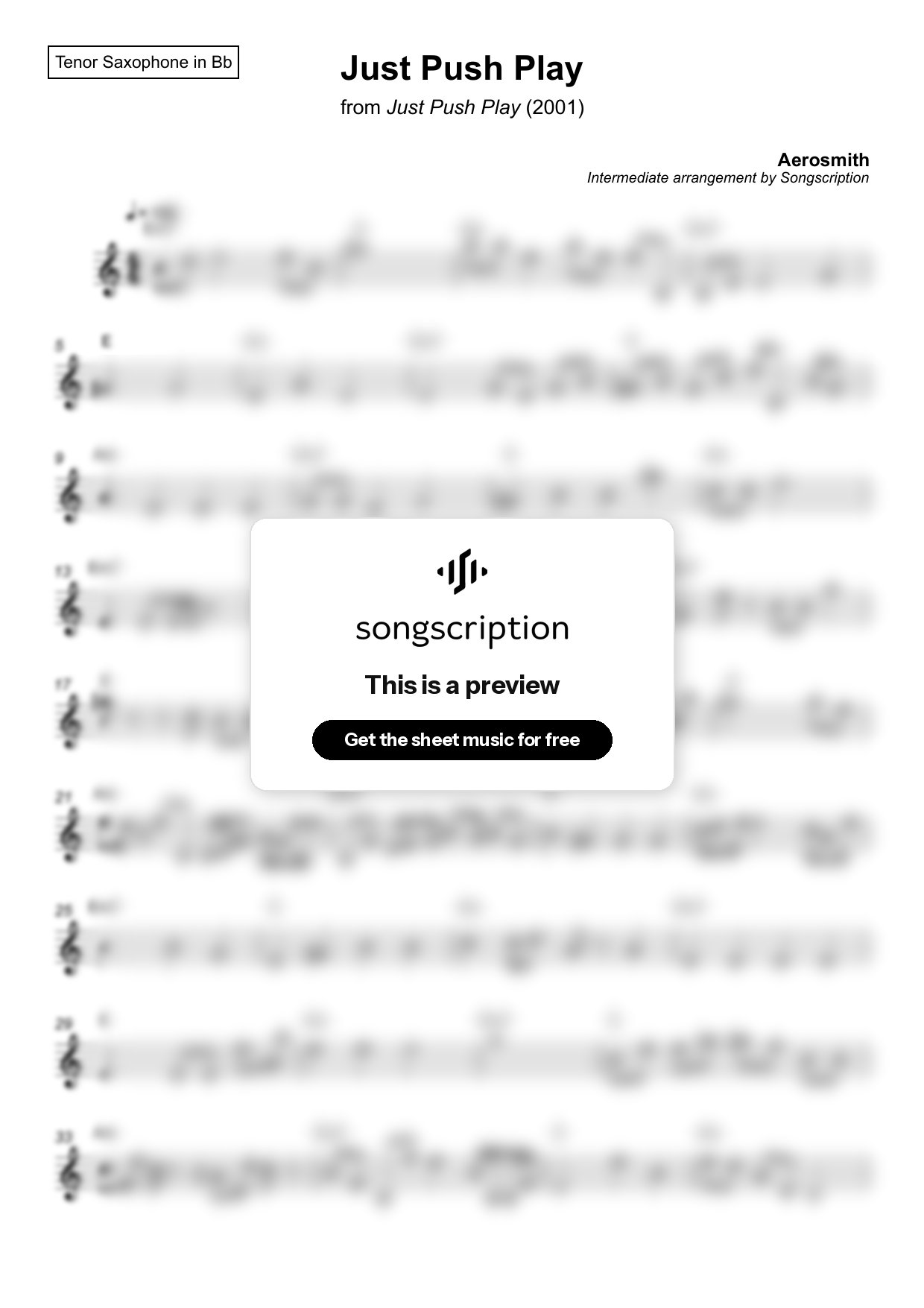 Intermediate Tenor Sax Sheet Music for "Just Push Play" by Aerosmith