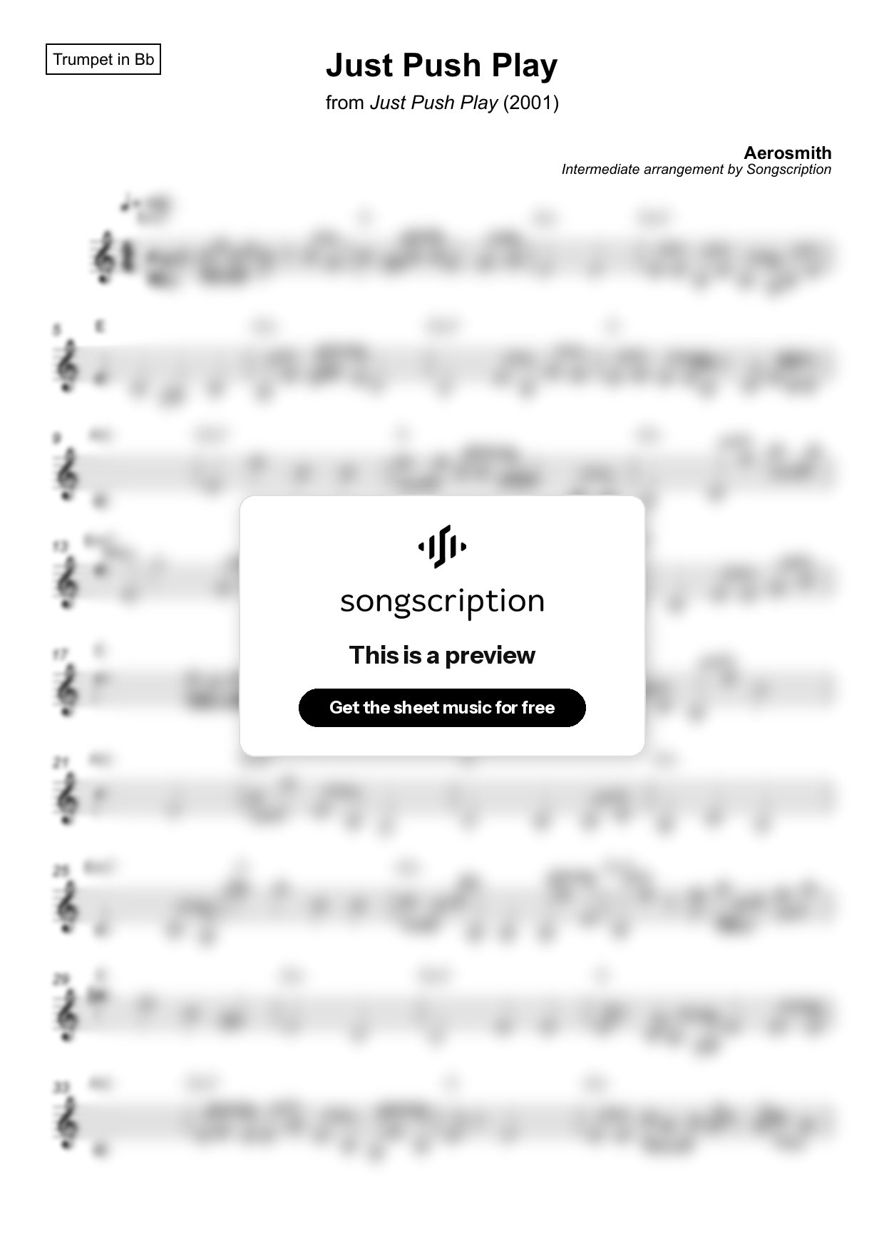 Intermediate Trumpet Sheet Music for "Just Push Play" by Aerosmith