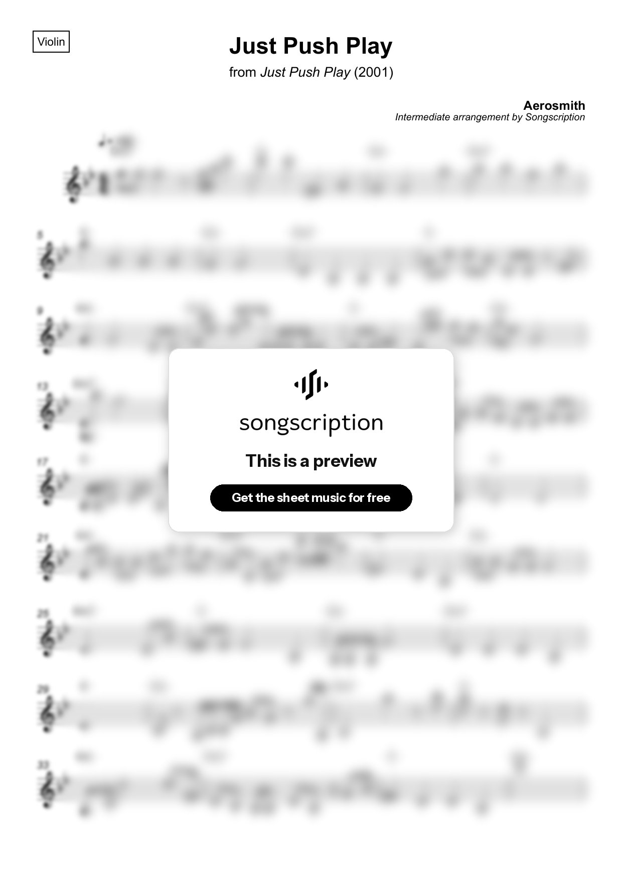 Intermediate Violin Sheet Music for "Just Push Play" by Aerosmith