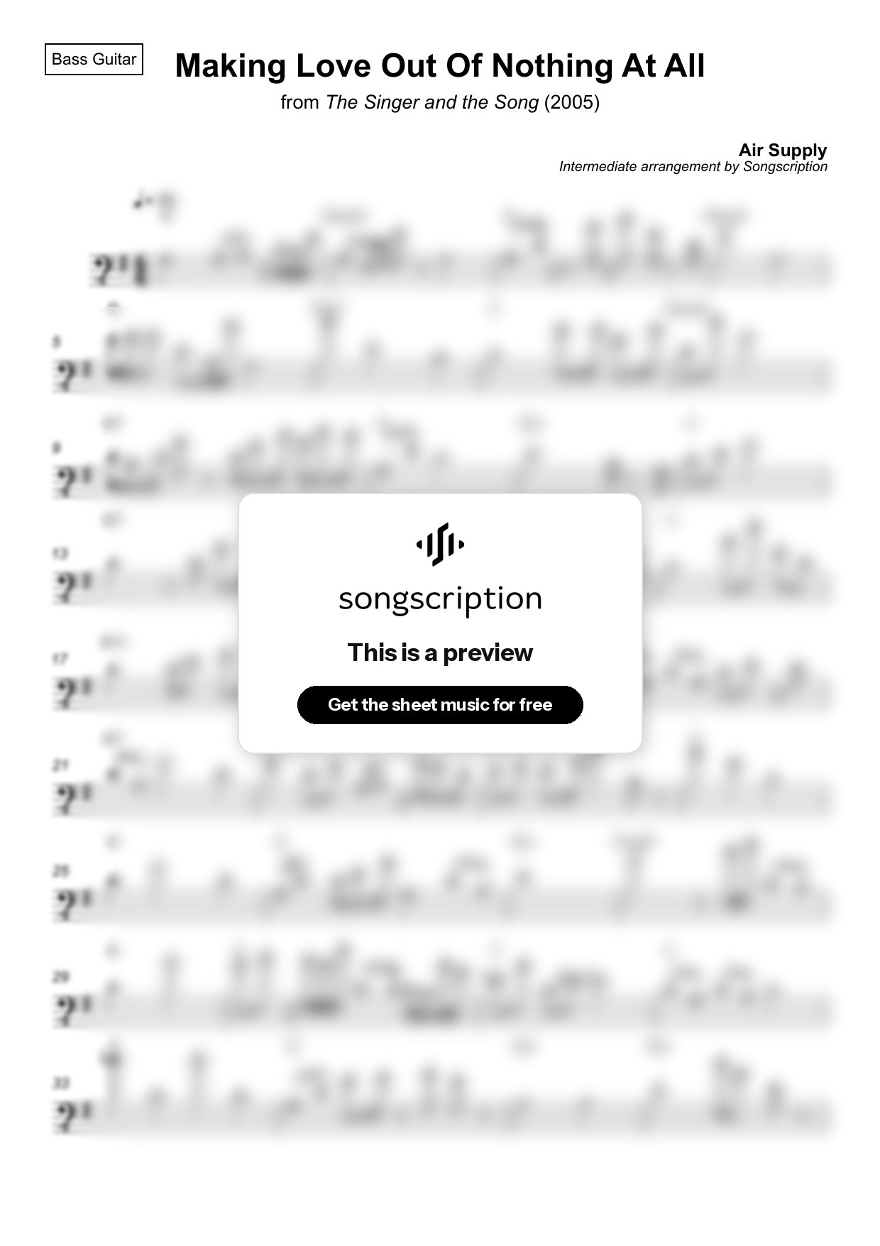 Intermediate Bass Guitar Sheet Music for "Making Love Out Of Nothing At All" by Air Supply