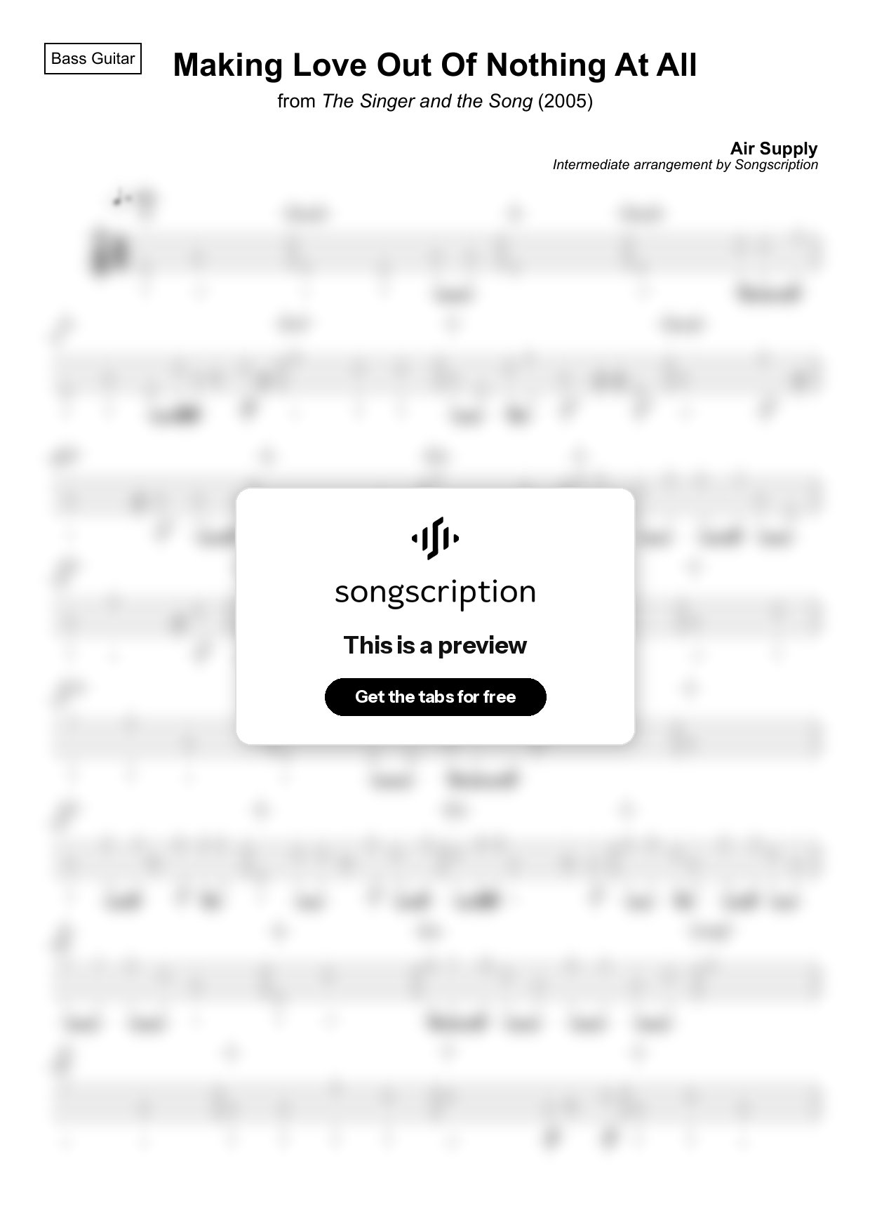 Intermediate Bass Guitar Tabs for "Making Love Out Of Nothing At All" by Air Supply