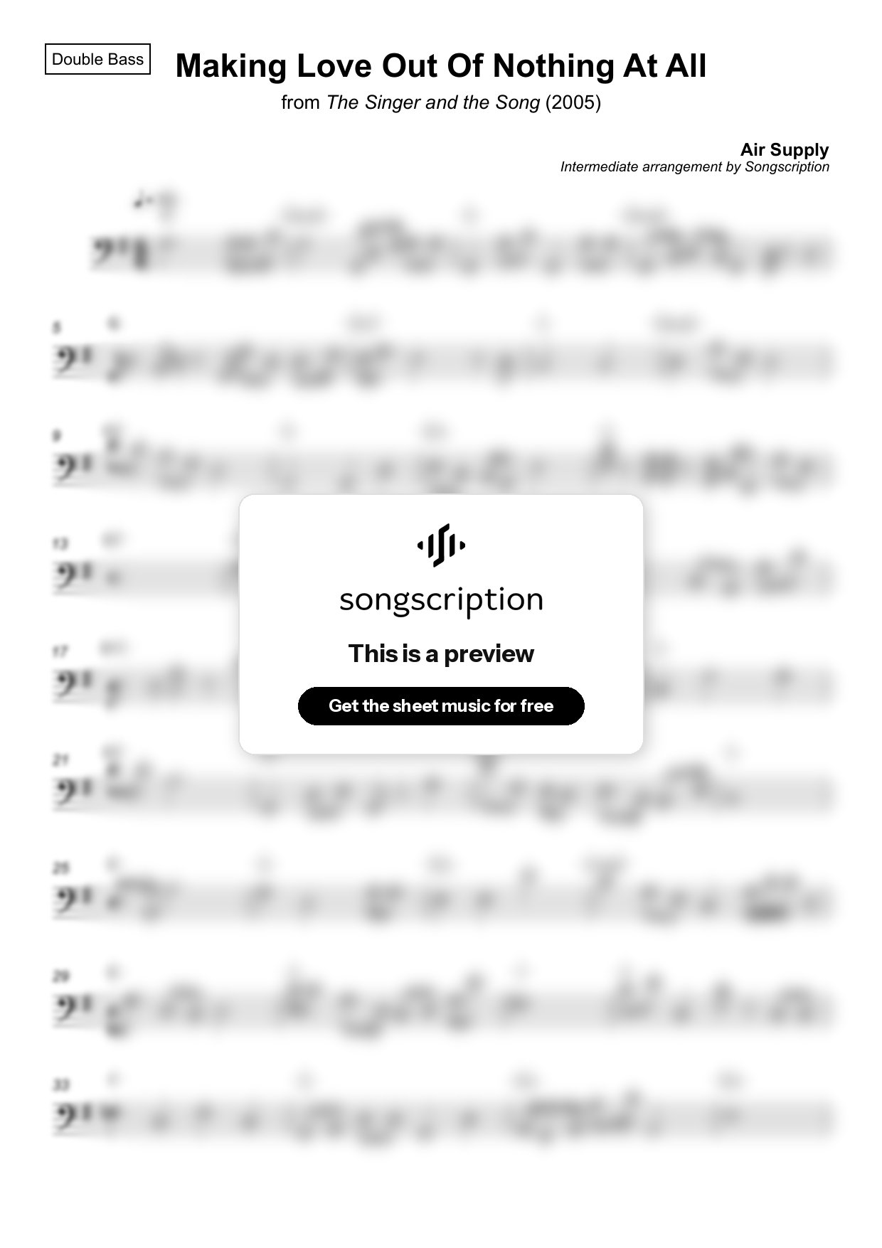 Intermediate Double Bass Sheet Music for "Making Love Out Of Nothing At All" by Air Supply