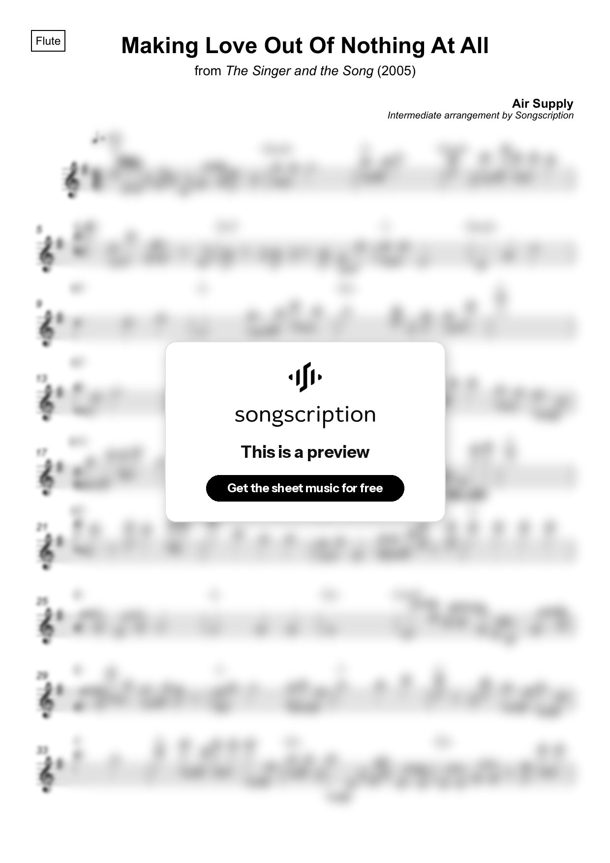 Intermediate Flute Sheet Music for "Making Love Out Of Nothing At All" by Air Supply