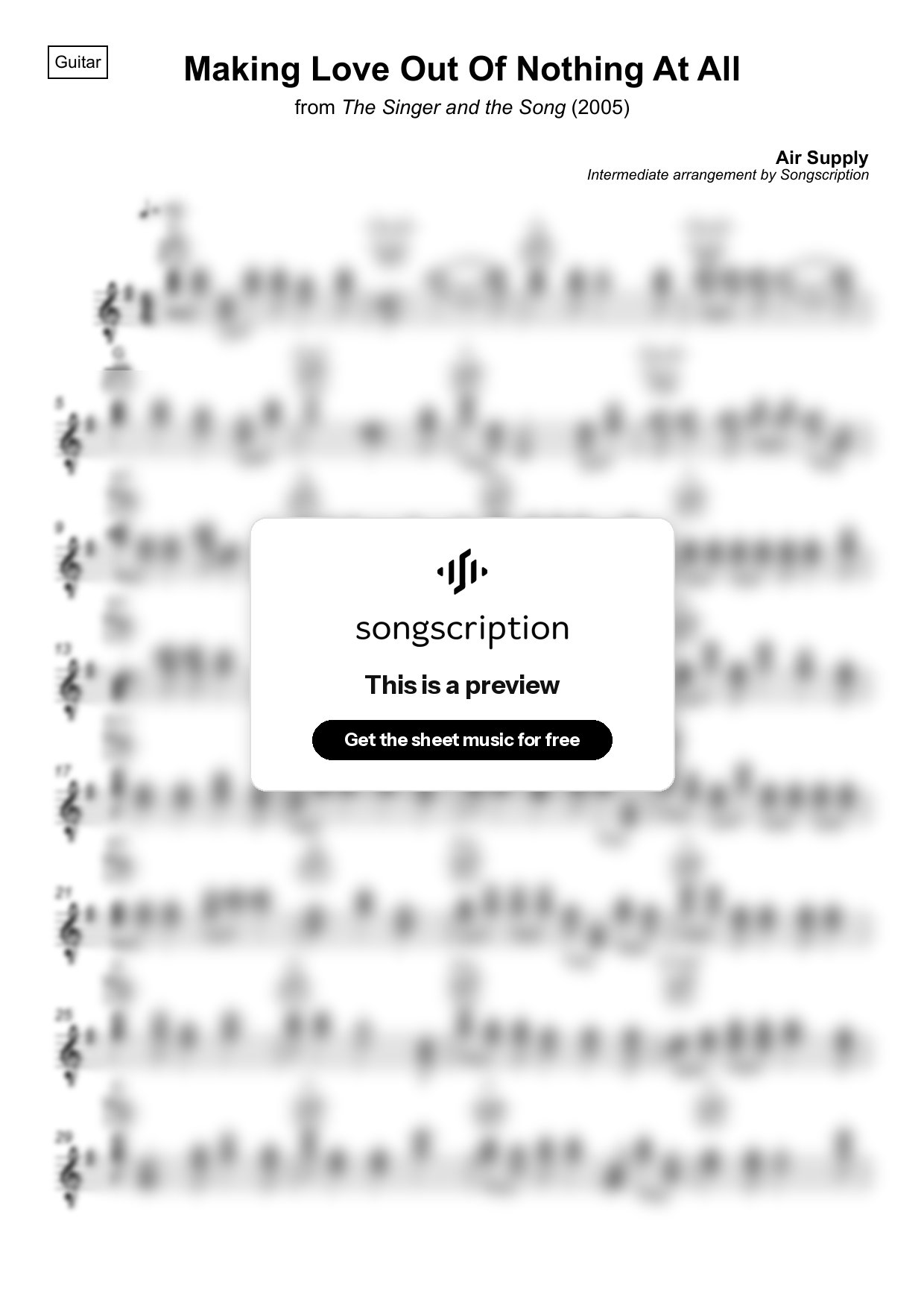 Intermediate Acoustic Guitar Sheet Music for "Making Love Out Of Nothing At All" by Air Supply