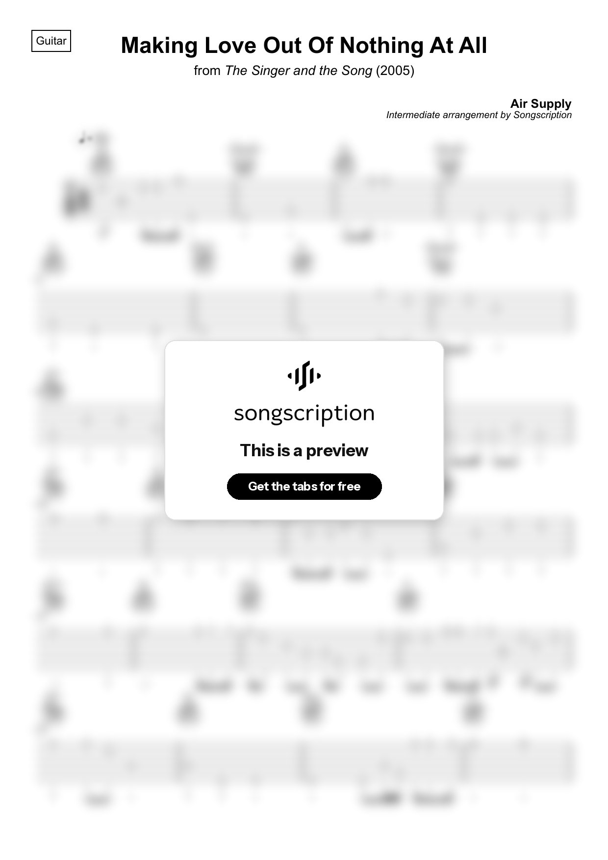 Intermediate Acoustic Guitar Tabs for "Making Love Out Of Nothing At All" by Air Supply
