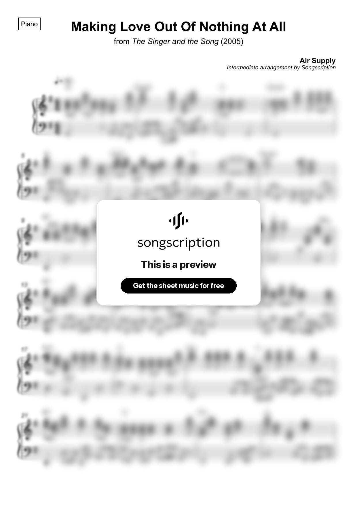 Intermediate Piano Sheet Music for "Making Love Out Of Nothing At All" by Air Supply
