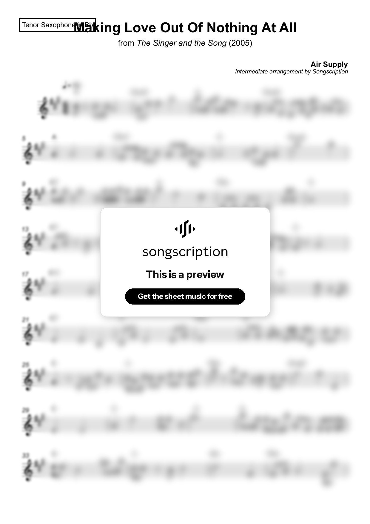 Intermediate Tenor Sax Sheet Music for "Making Love Out Of Nothing At All" by Air Supply