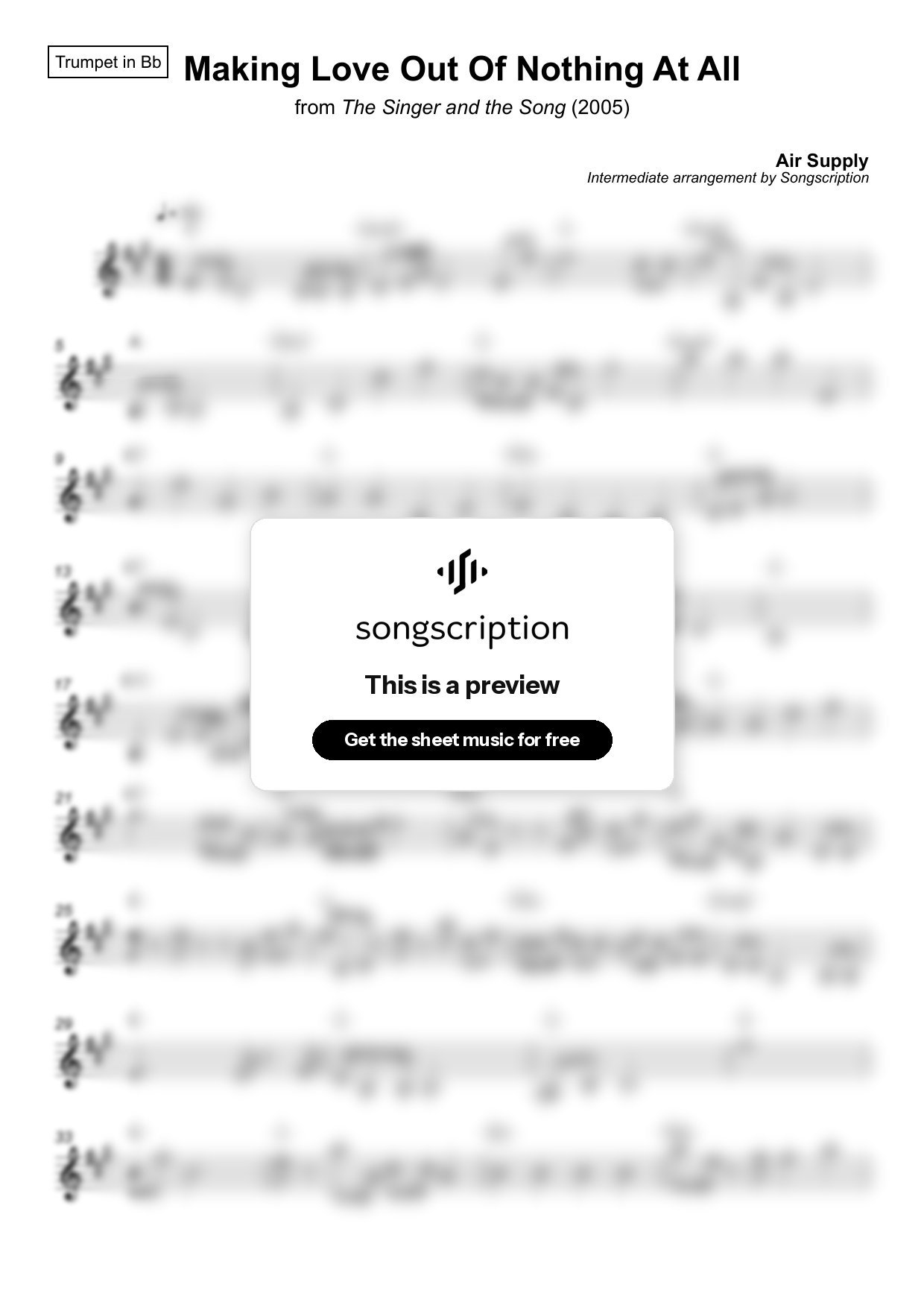 Intermediate Trumpet Sheet Music for "Making Love Out Of Nothing At All" by Air Supply