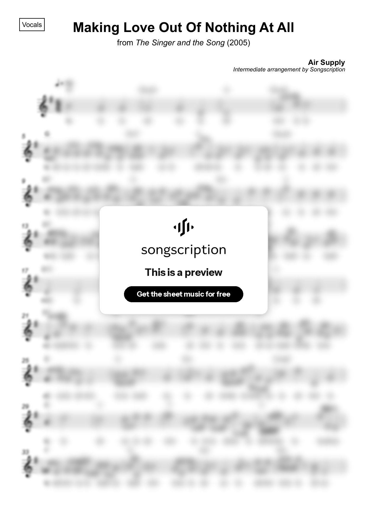 Intermediate Vocals Sheet Music for "Making Love Out Of Nothing At All" by Air Supply
