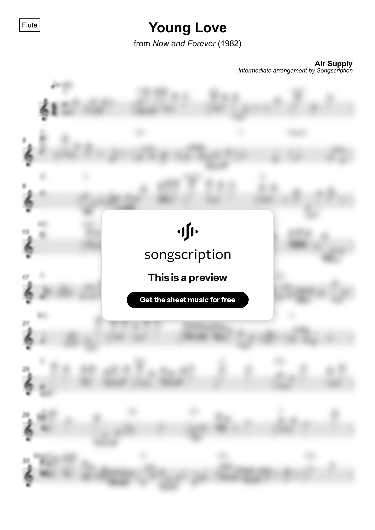 Intermediate Flute Sheet Music for "Young Love" by Air Supply