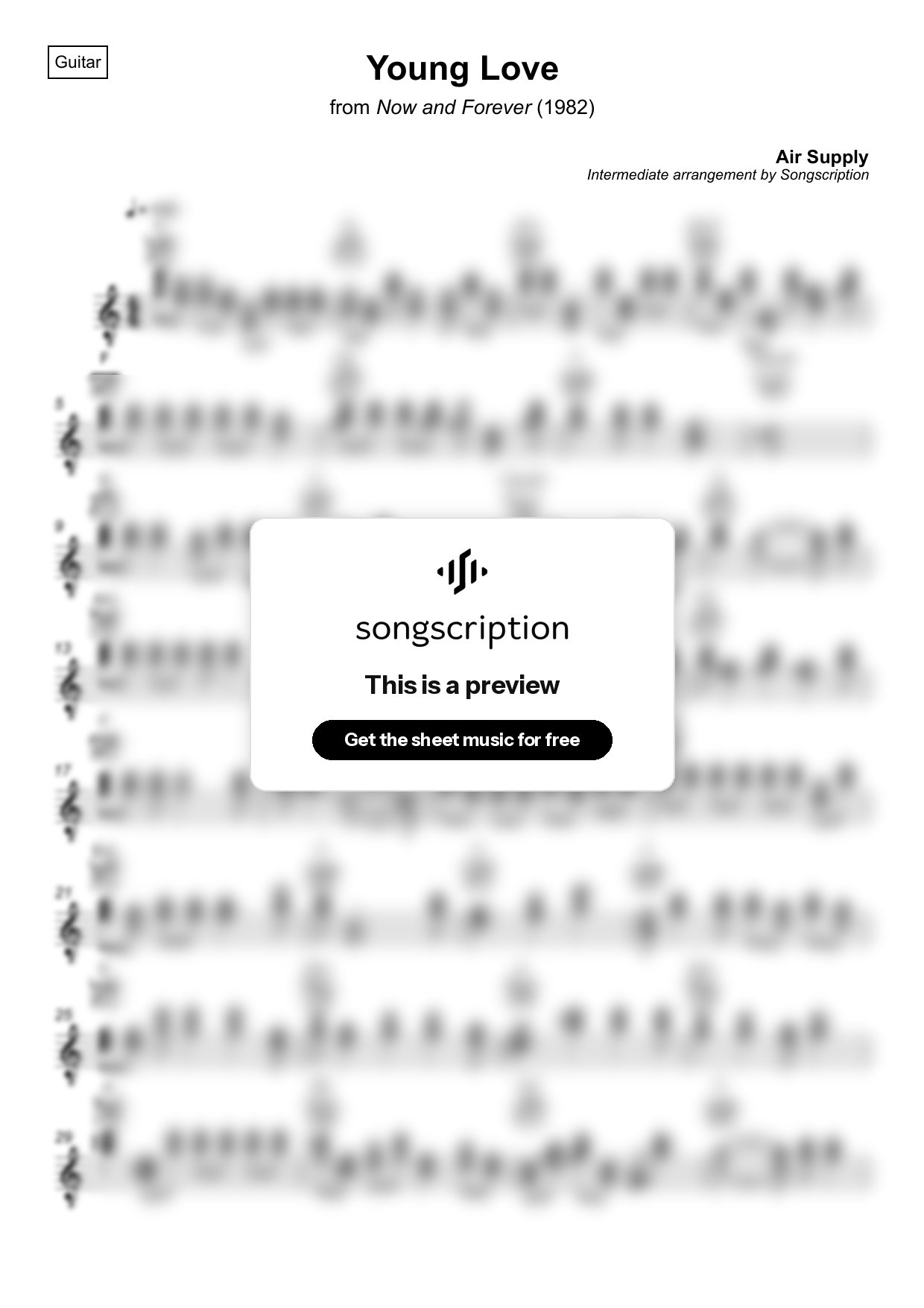 Intermediate Acoustic Guitar Sheet Music for "Young Love" by Air Supply