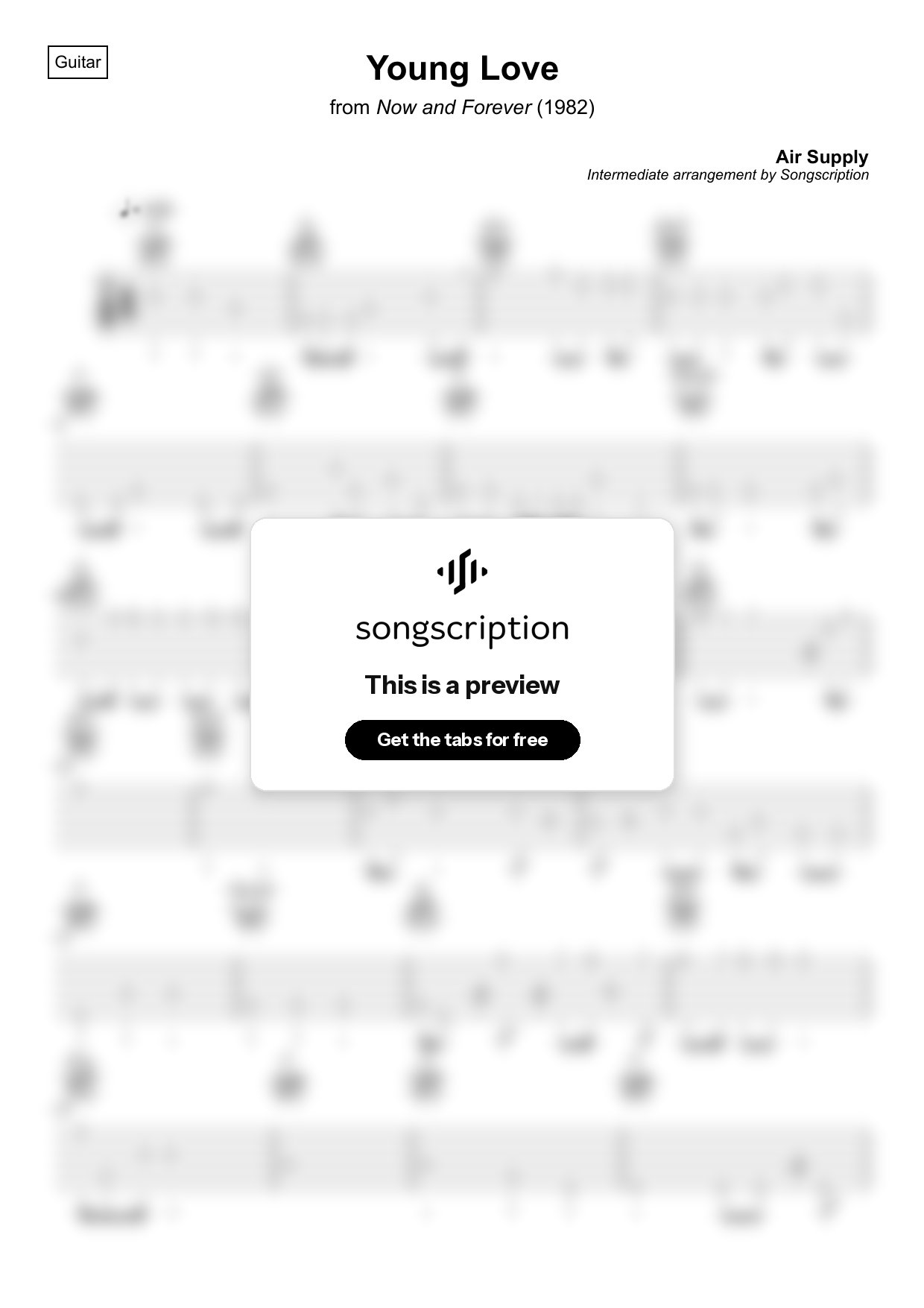 Intermediate Acoustic Guitar Tabs for "Young Love" by Air Supply