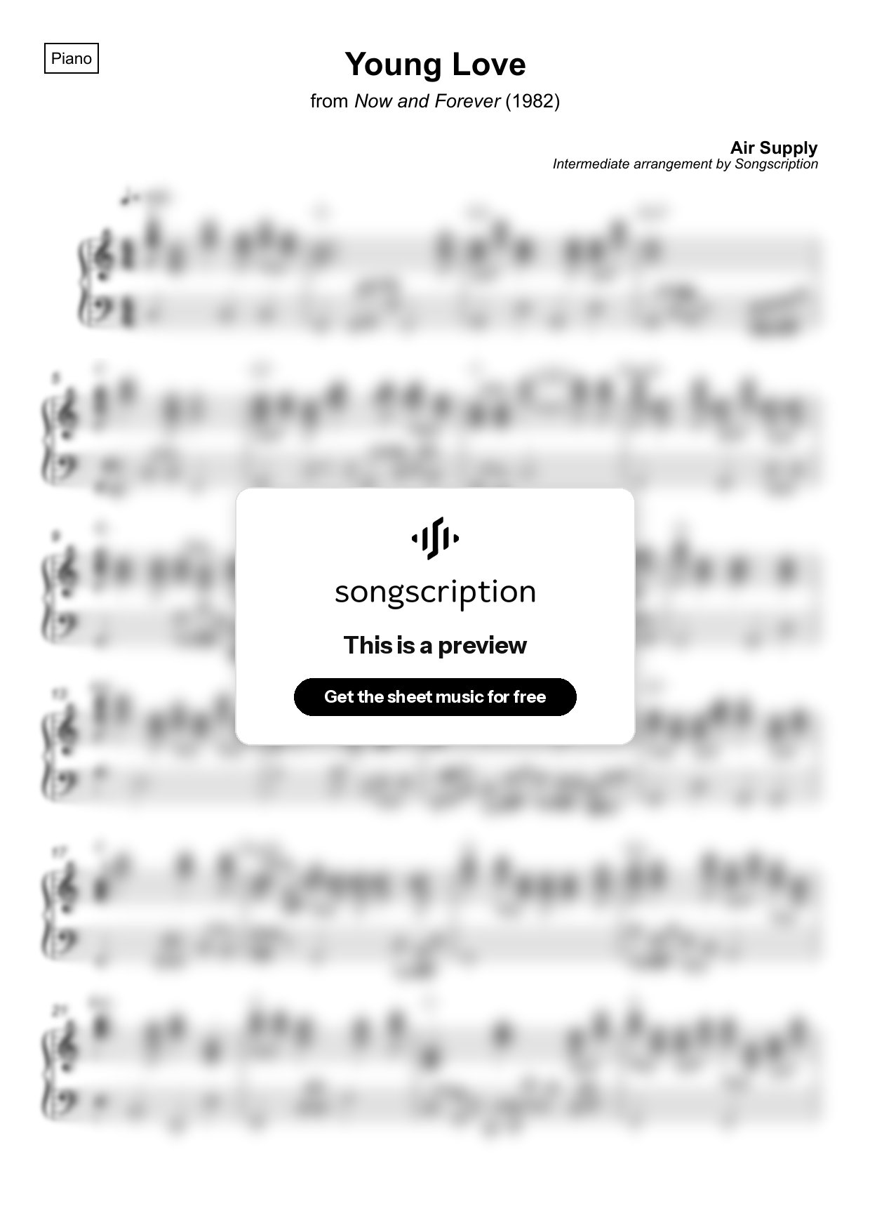 Intermediate Piano Sheet Music for "Young Love" by Air Supply