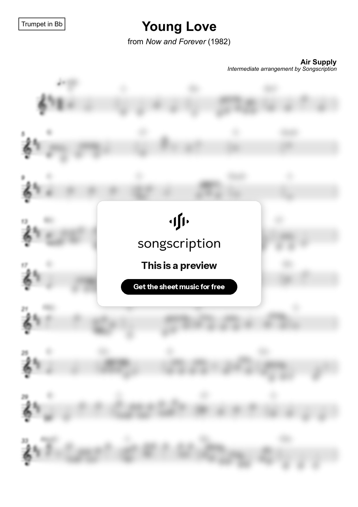 Intermediate Trumpet Sheet Music for "Young Love" by Air Supply