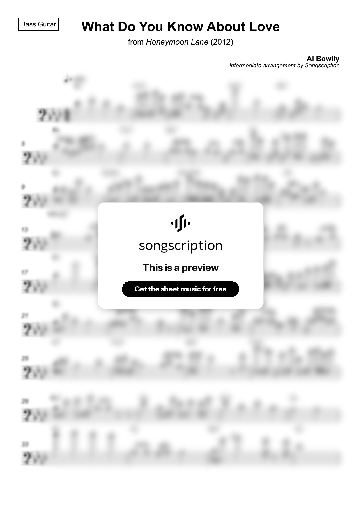 Intermediate Bass Guitar Sheet Music for "What Do You Know About Love" by Al Bowlly
