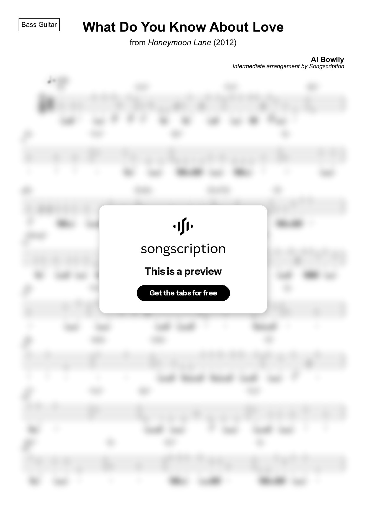 Intermediate Bass Guitar Tabs for "What Do You Know About Love" by Al Bowlly