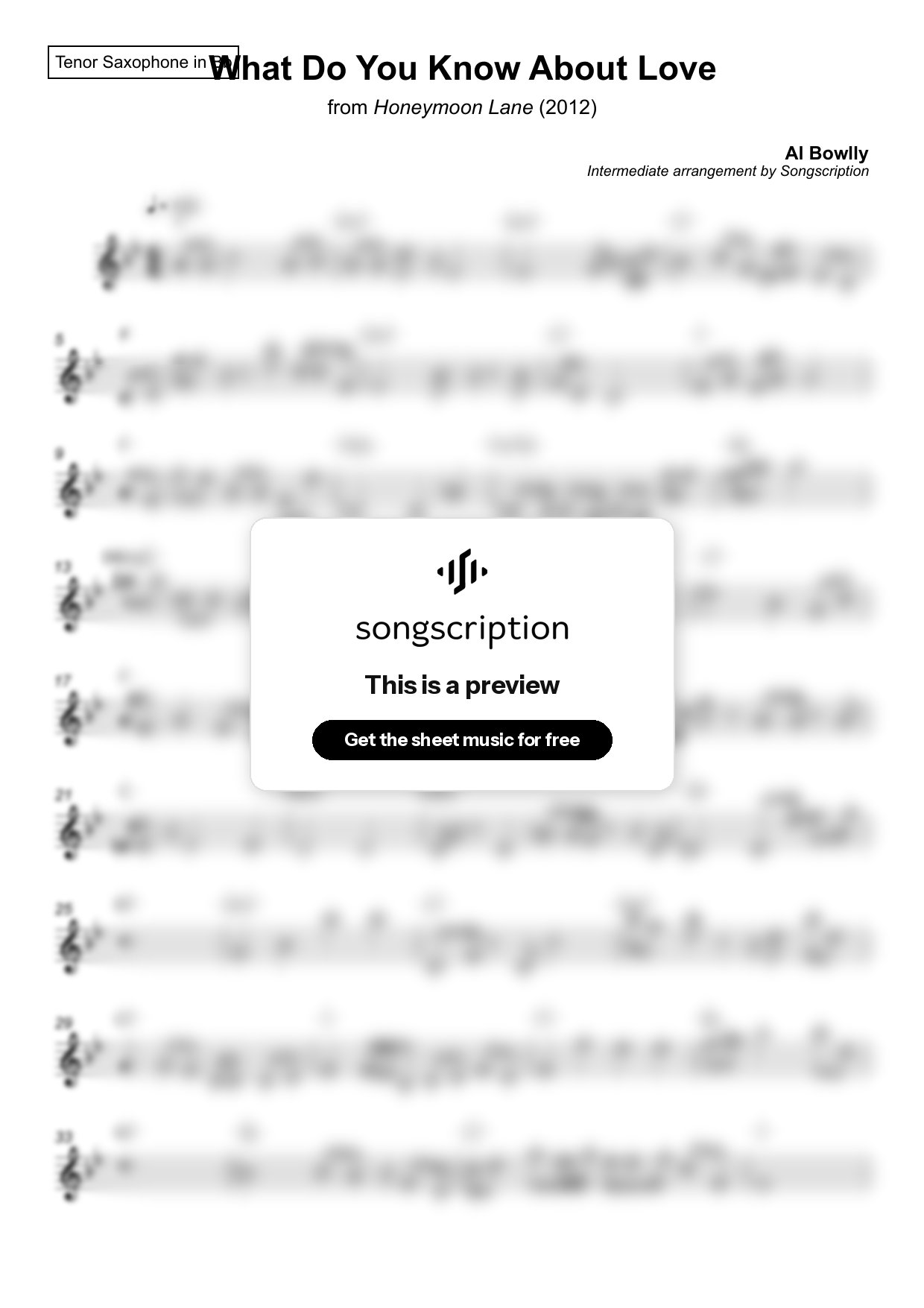 Intermediate Tenor Sax Sheet Music for "What Do You Know About Love" by Al Bowlly