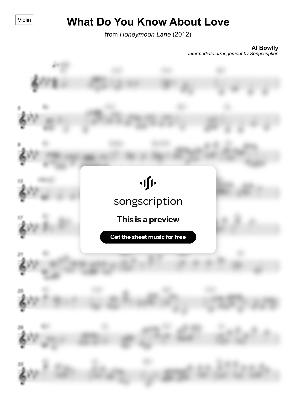 Intermediate Violin Sheet Music for "What Do You Know About Love" by Al Bowlly