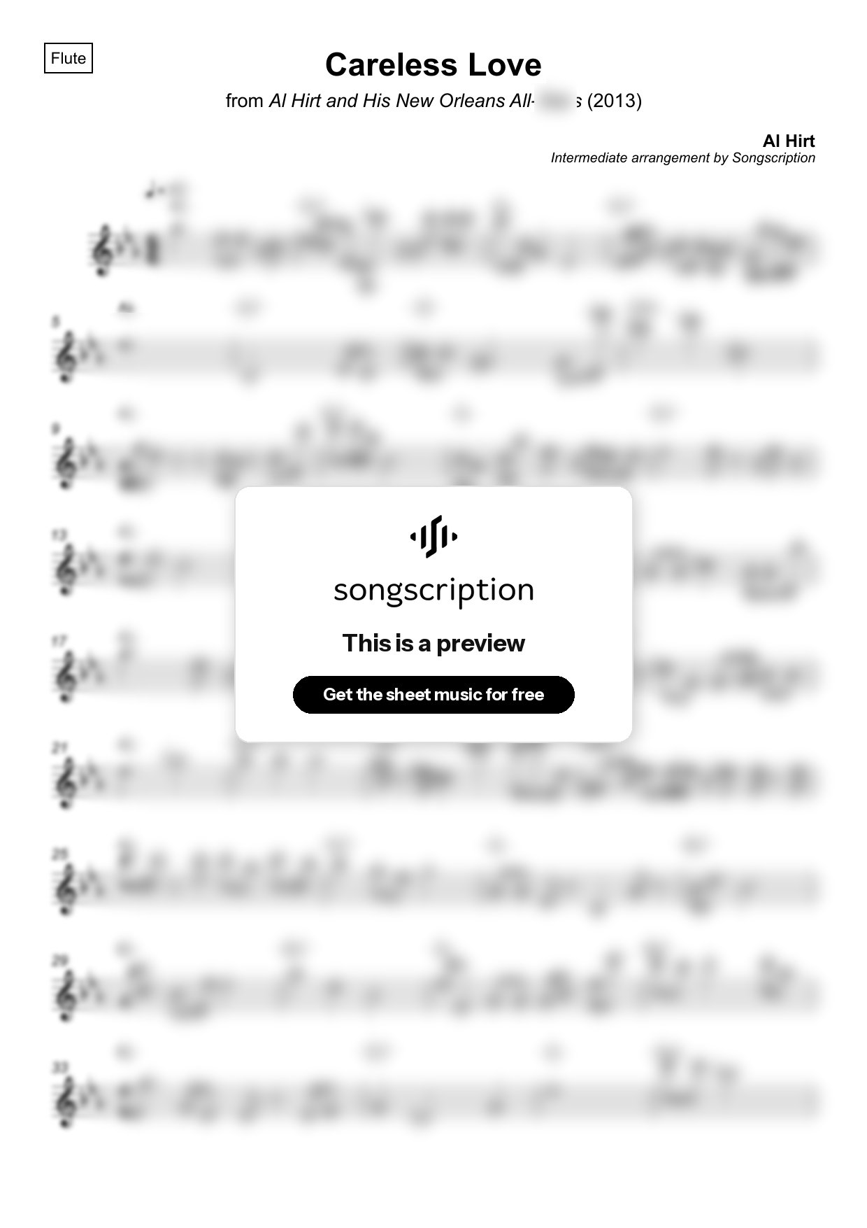 Intermediate Flute Sheet Music for "Careless Love" by Al Hirt