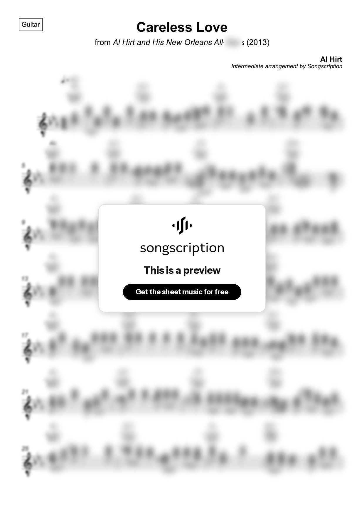 Intermediate Acoustic Guitar Sheet Music for "Careless Love" by Al Hirt
