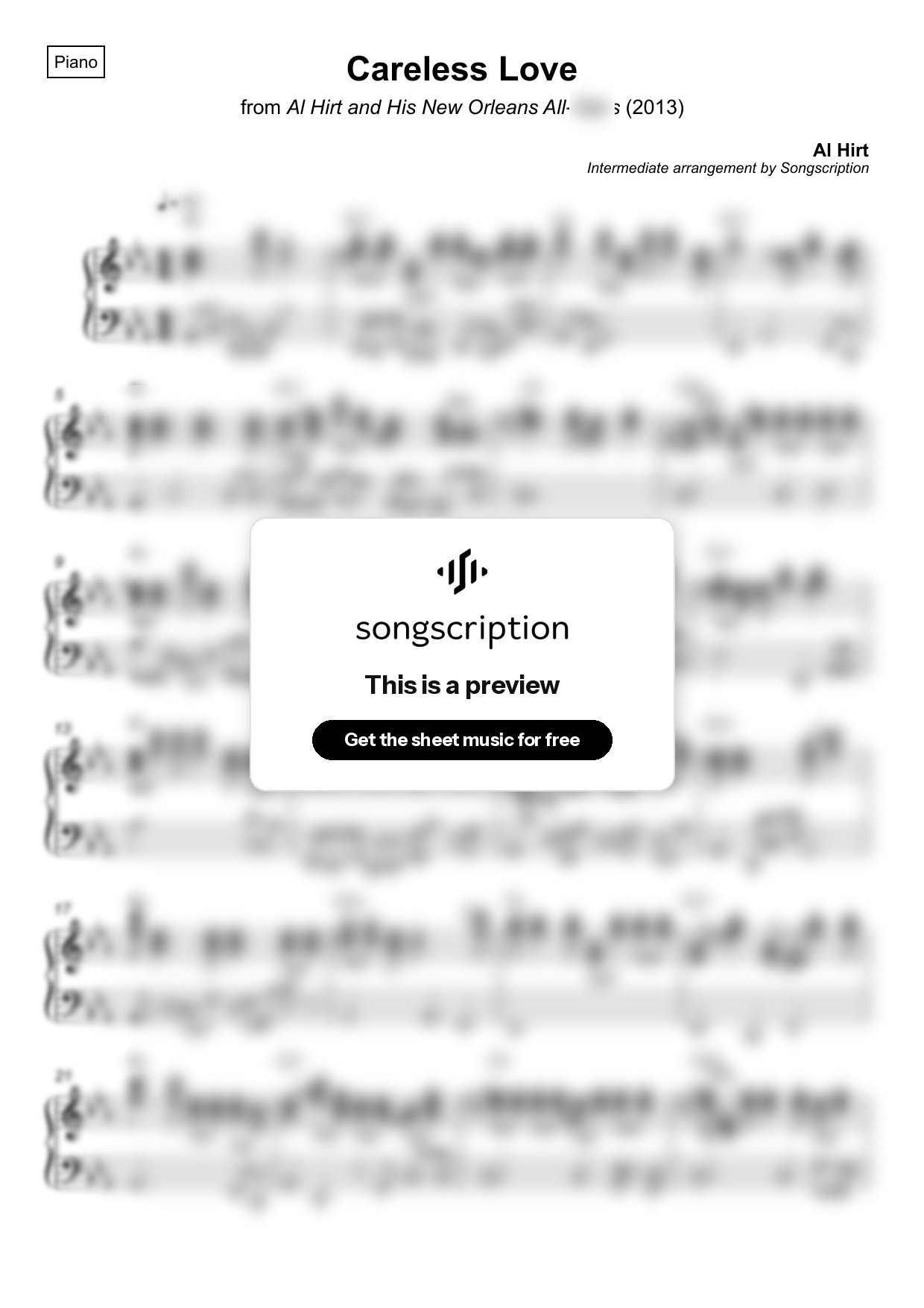 Intermediate Piano Sheet Music for "Careless Love" by Al Hirt