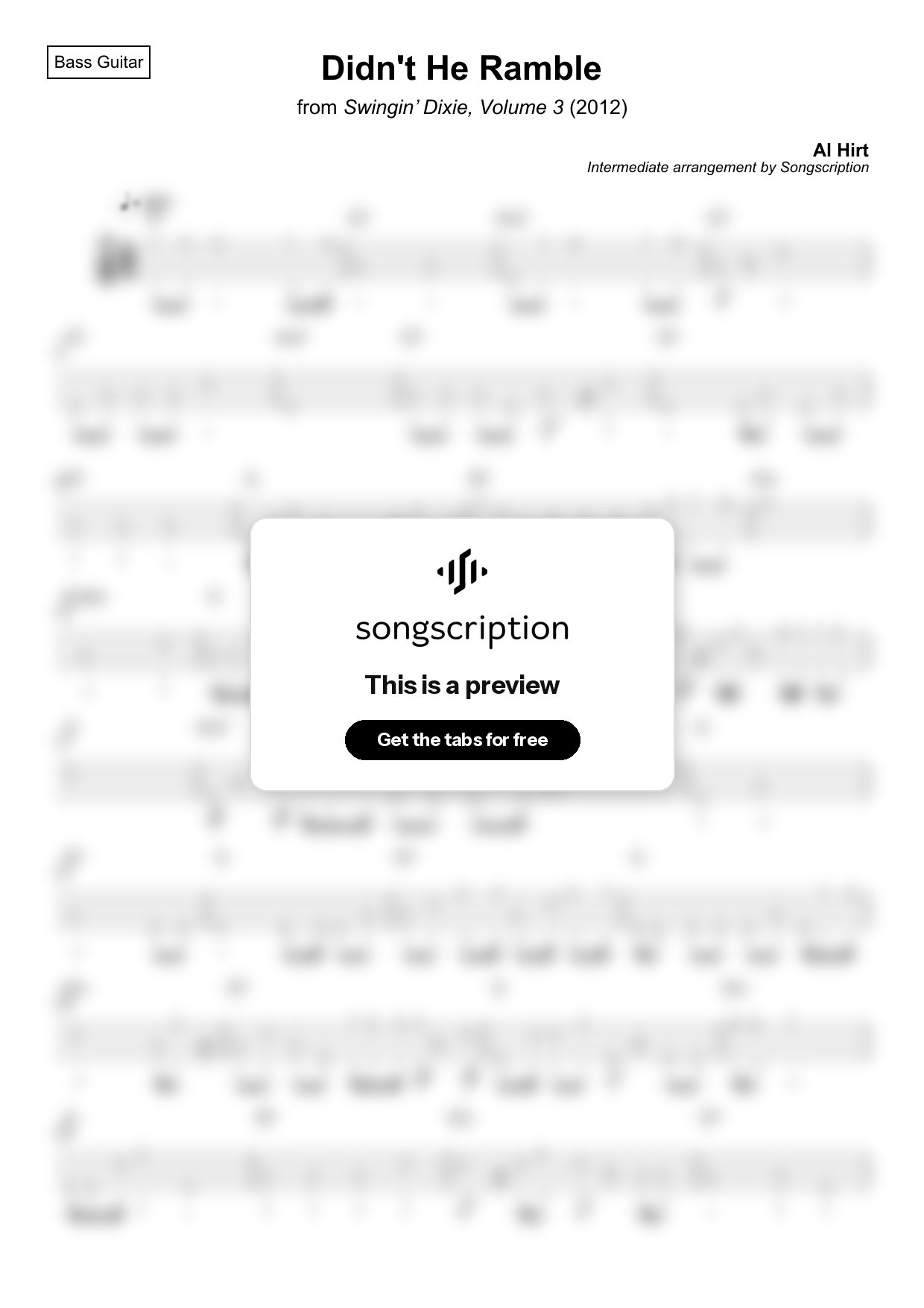 Intermediate Bass Guitar Tabs for "Didn't He Ramble" by Al Hirt