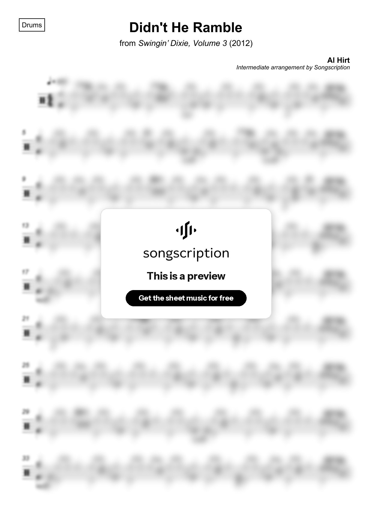 Intermediate Drums Sheet Music for "Didn't He Ramble" by Al Hirt