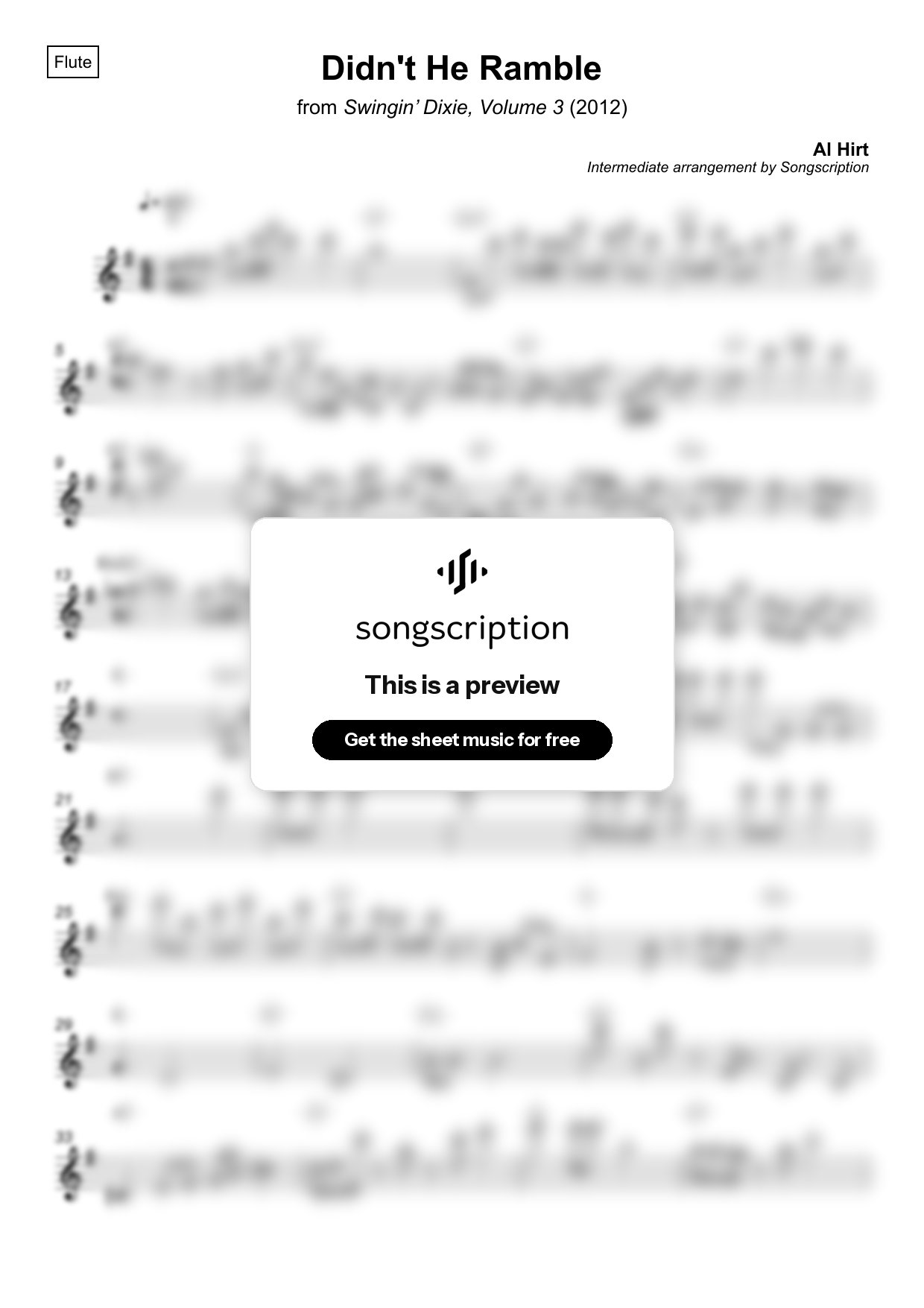 Intermediate Flute Sheet Music for "Didn't He Ramble" by Al Hirt